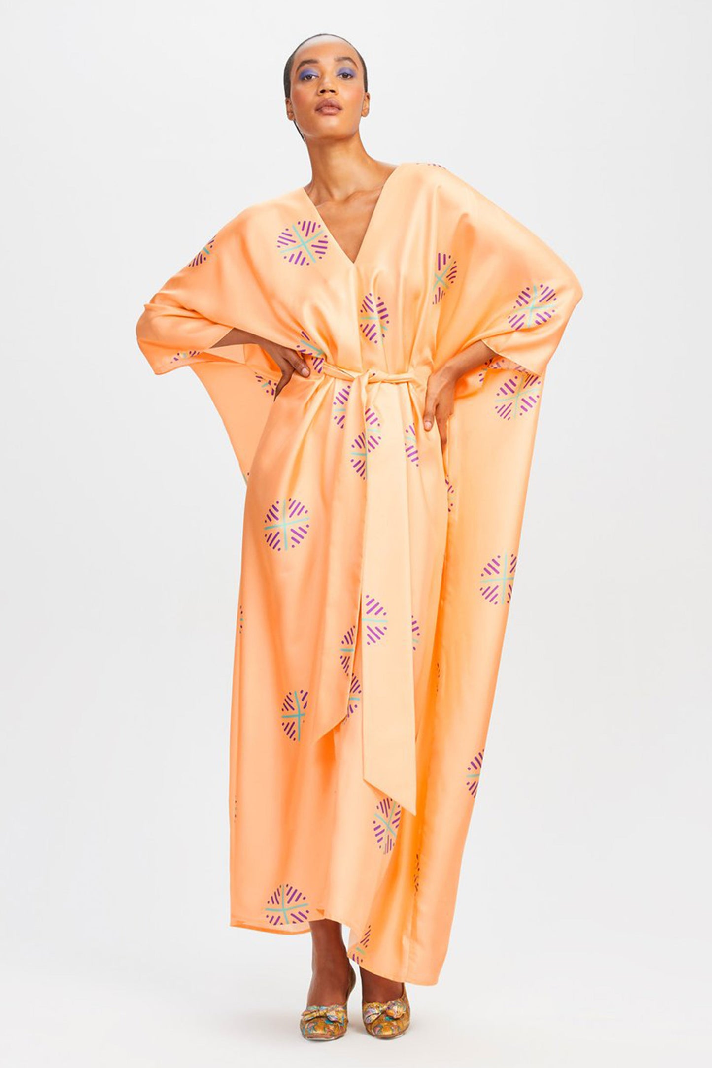 Woman Printed Soft Satin Silk Kaftan