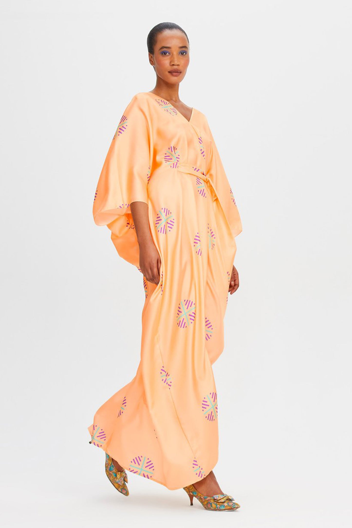 Woman Printed Soft Satin Silk Kaftan