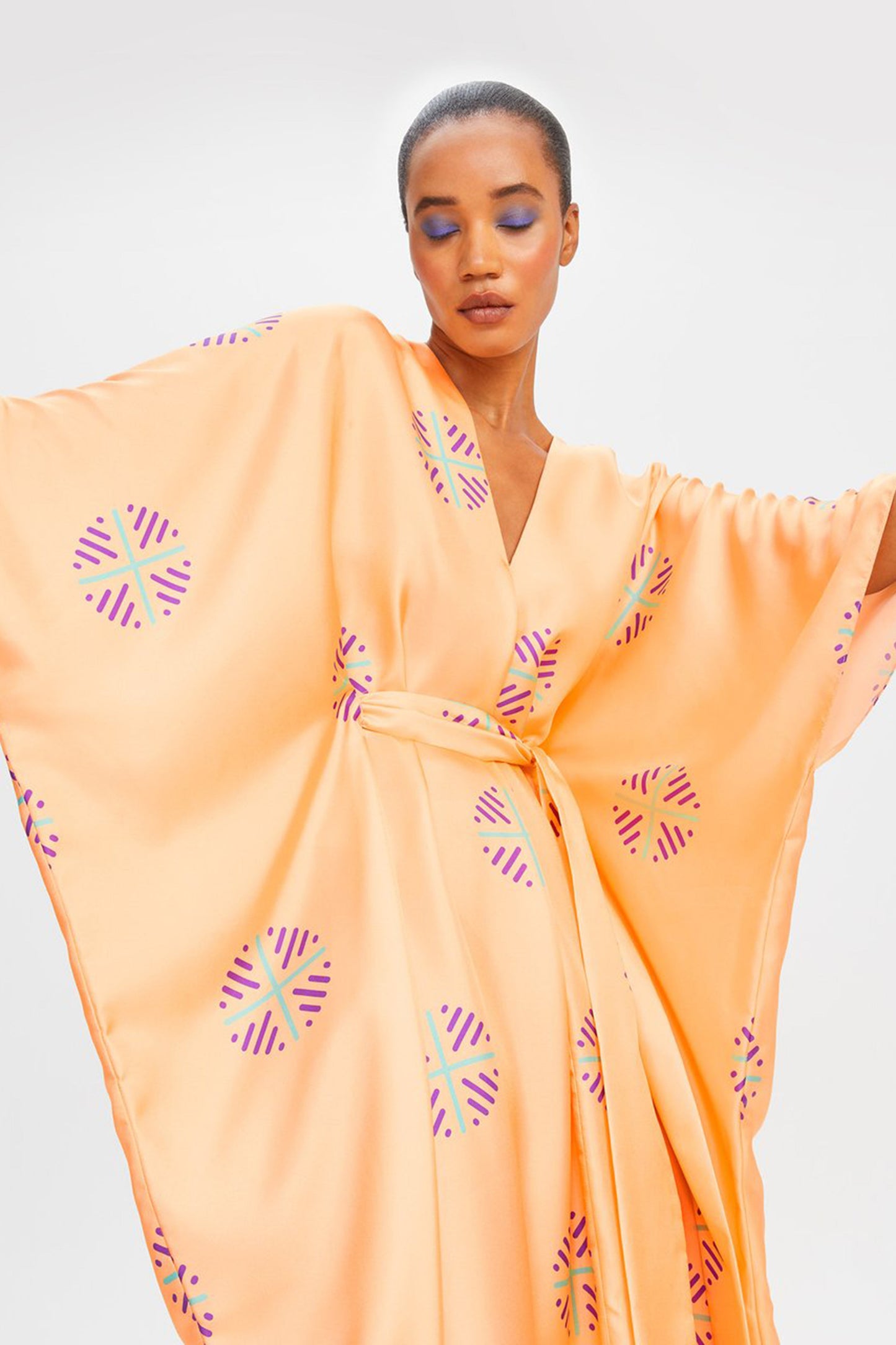 Woman Printed Soft Satin Silk Kaftan