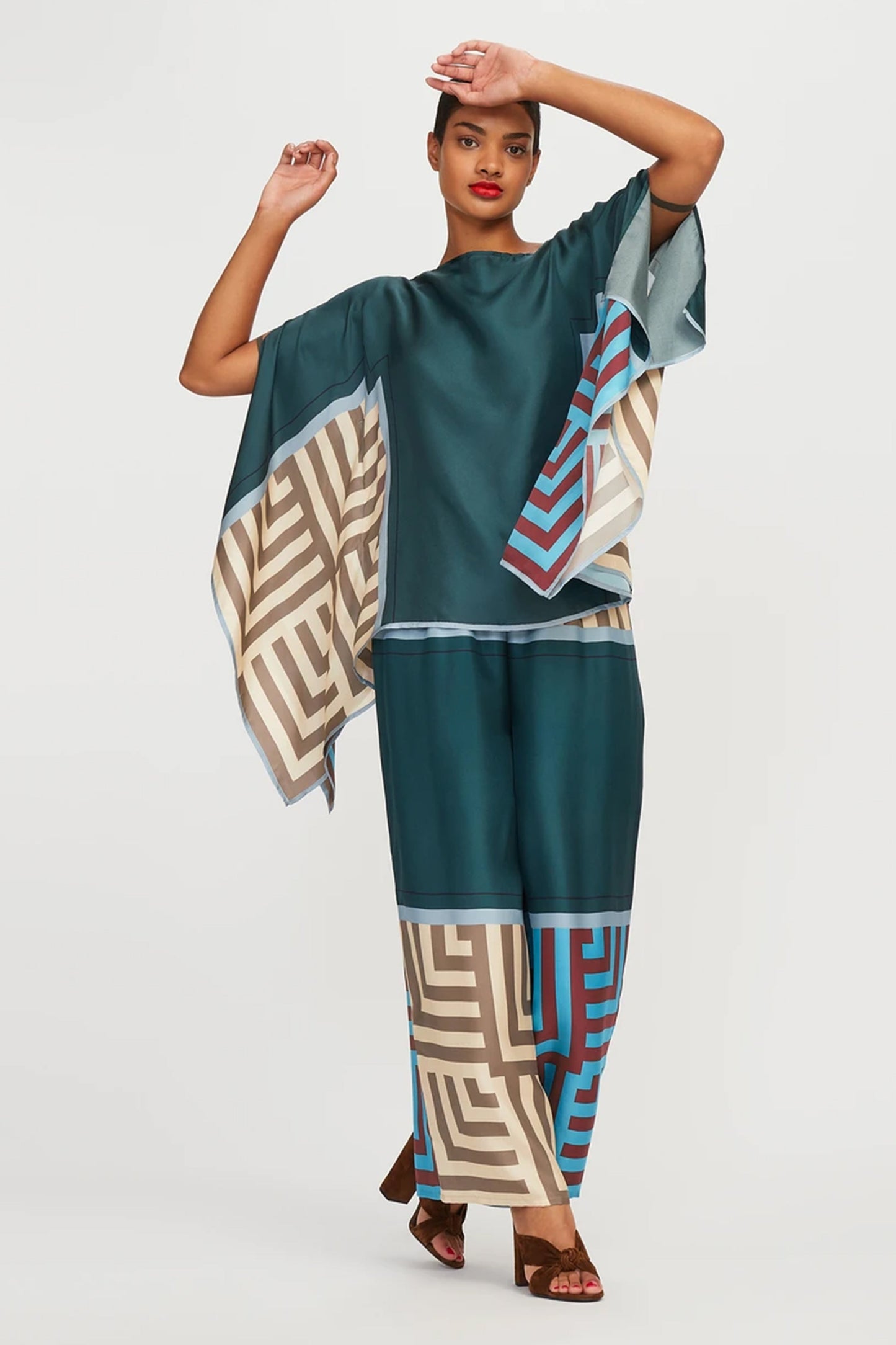 Woman Printed Soft Satin Silk Kaftan