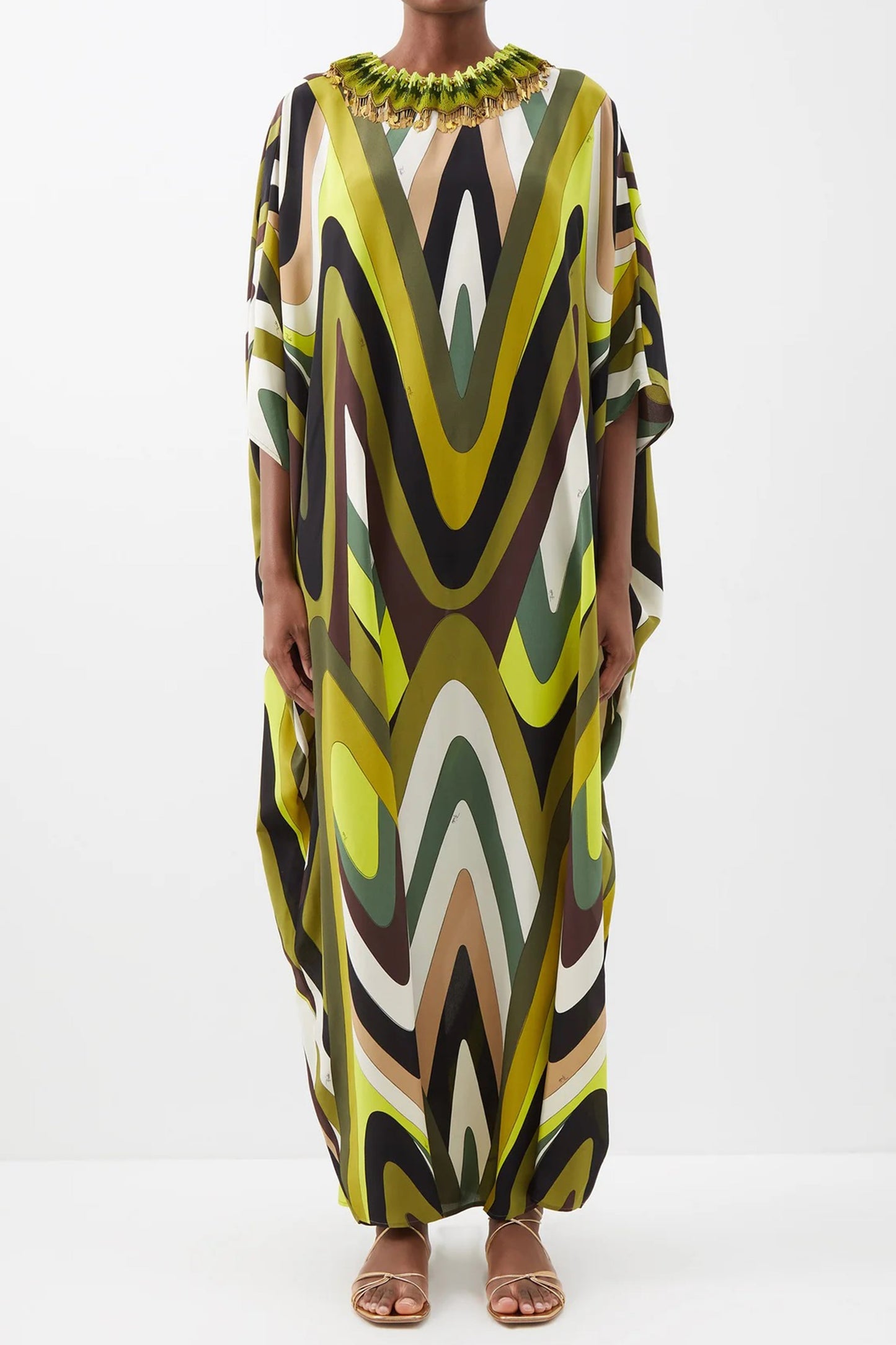 Green Printed Silk Kaftan
