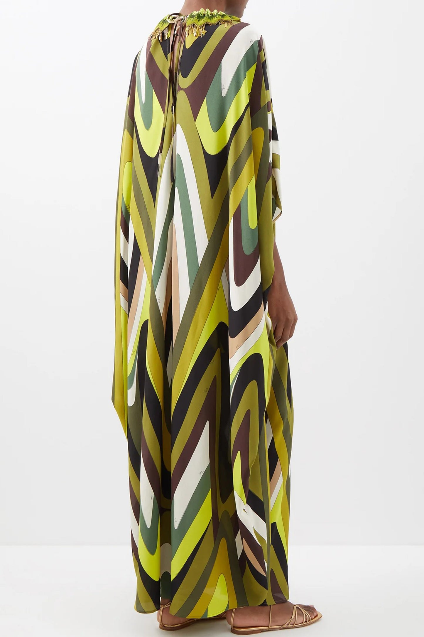 Green Printed Silk Kaftan