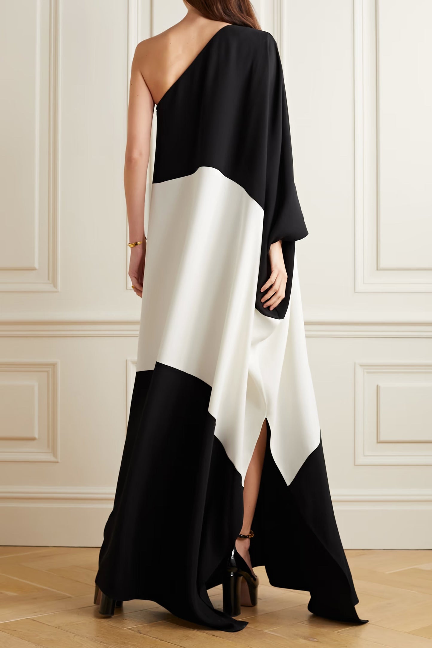 Designer Maxi Dress Black Crepe Silk Suit