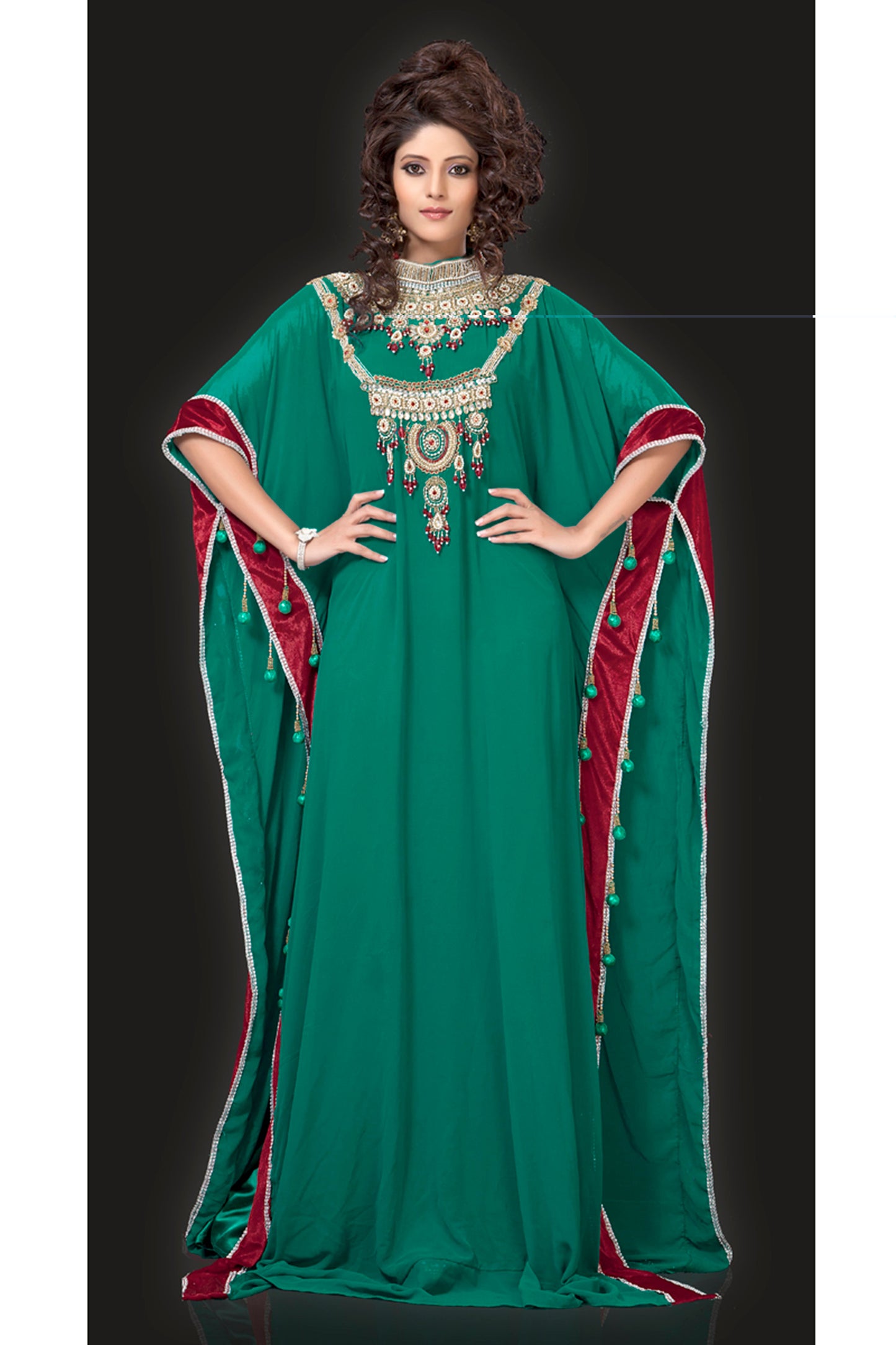 Sea Green Color Designer Arabic Kaftan