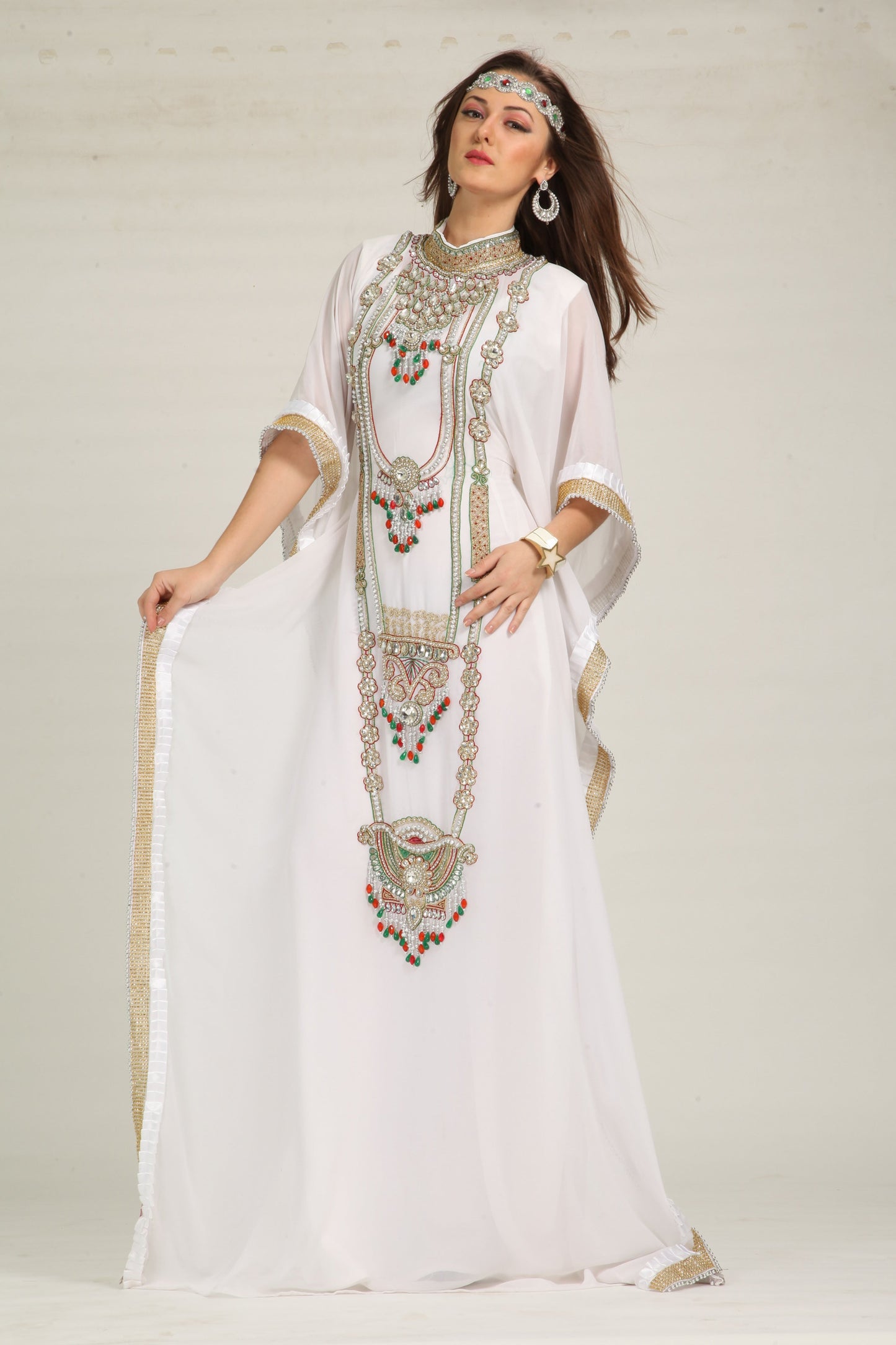 Designer Stylish White Color Hnad Made Arabian Kaftan
