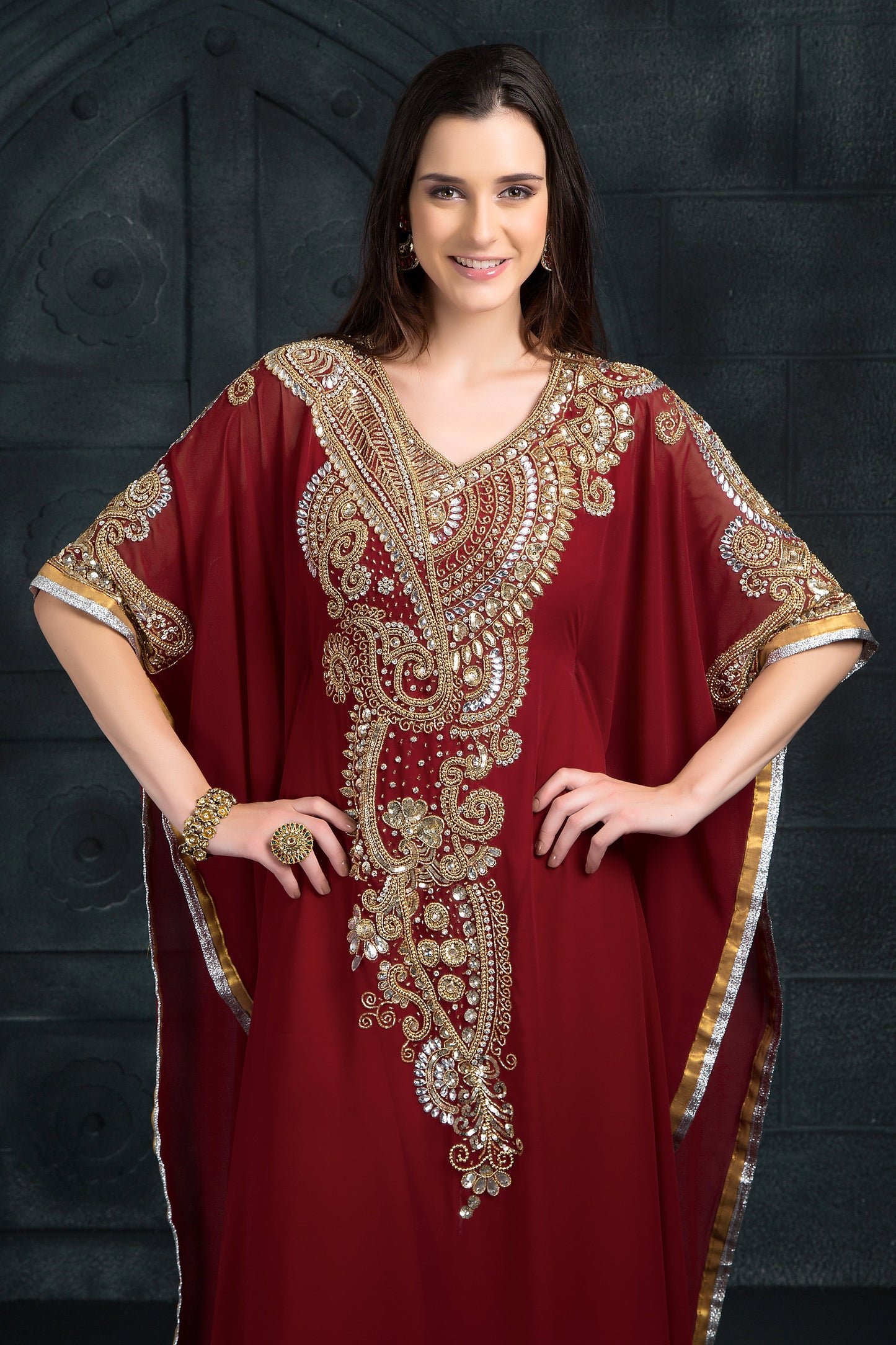 Maroon color Georgette Kaftan