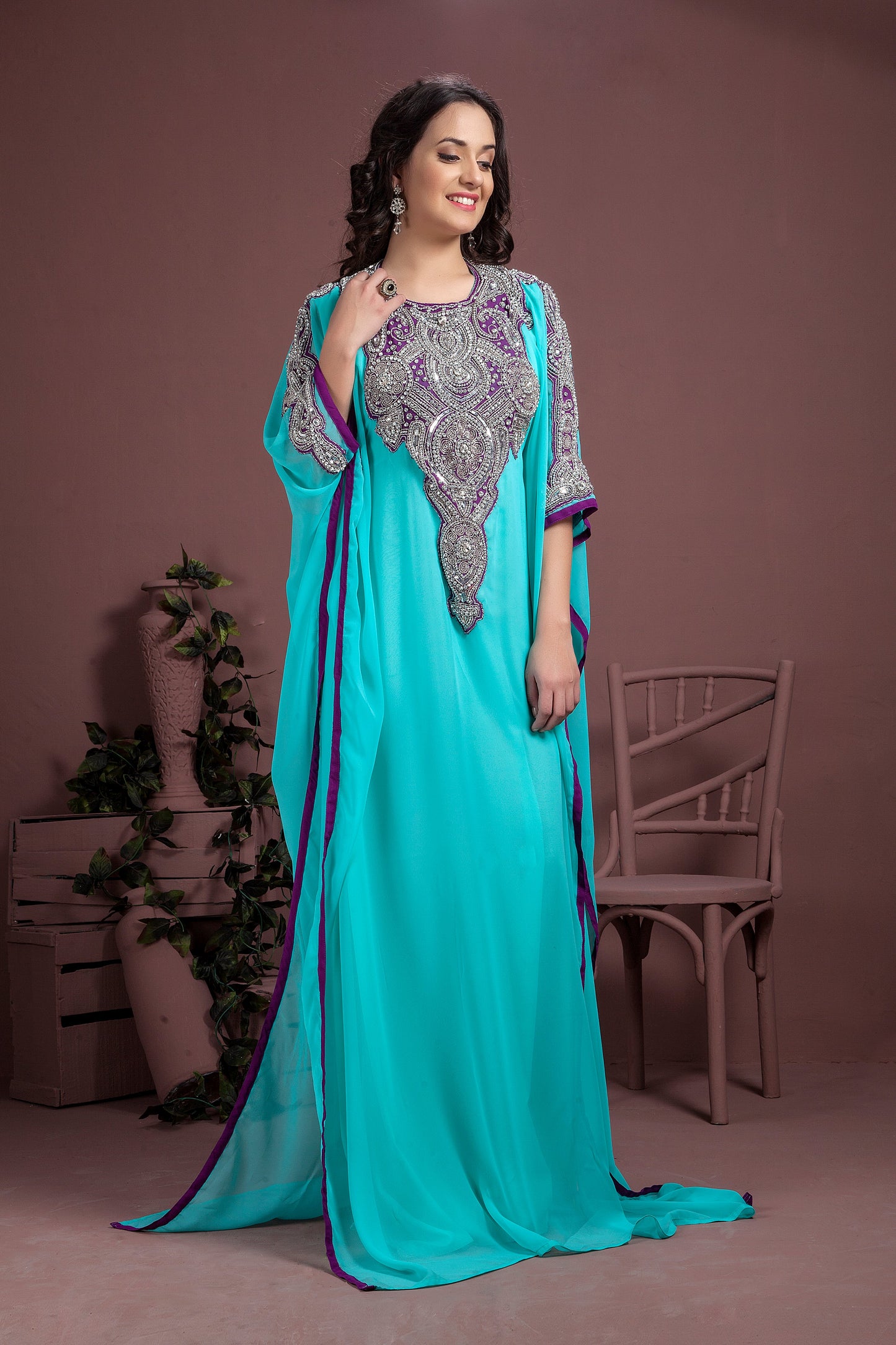 Aqua Blue Takchita Kaftan For Women