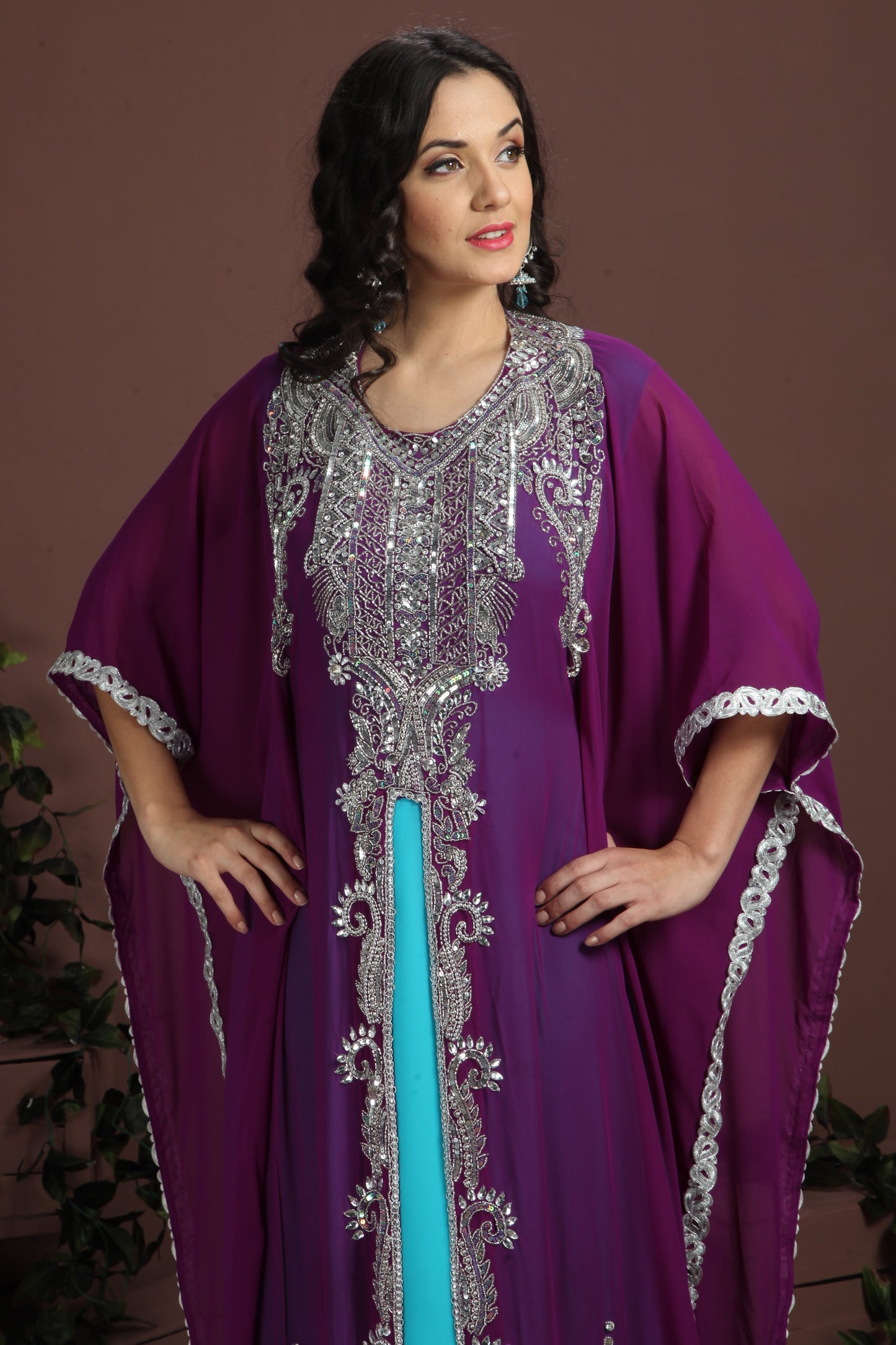 Blue and Purple color Exclusive Georgette Designer Kaftan