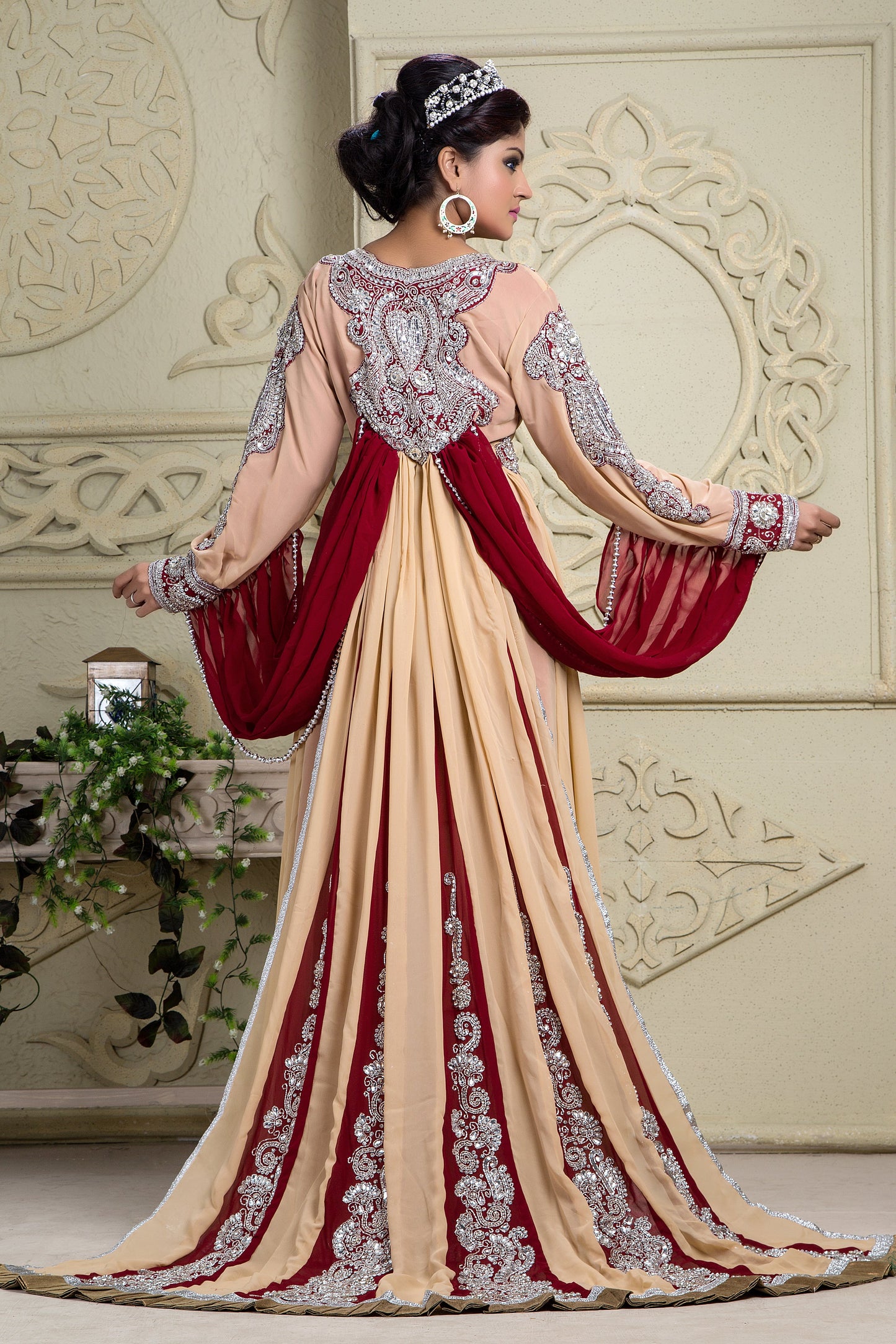 Maroon Color Beautiful Arabic Muslin Wedding Bridal Kaftan