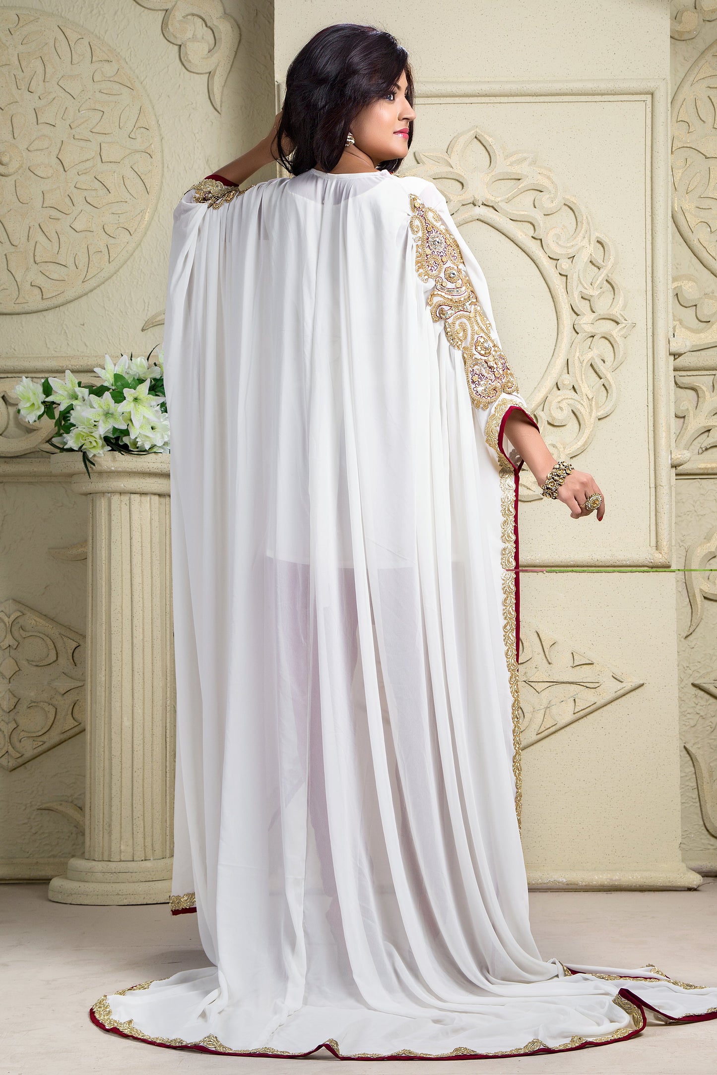 Maroon and Off White woman Kaftan With Salwar