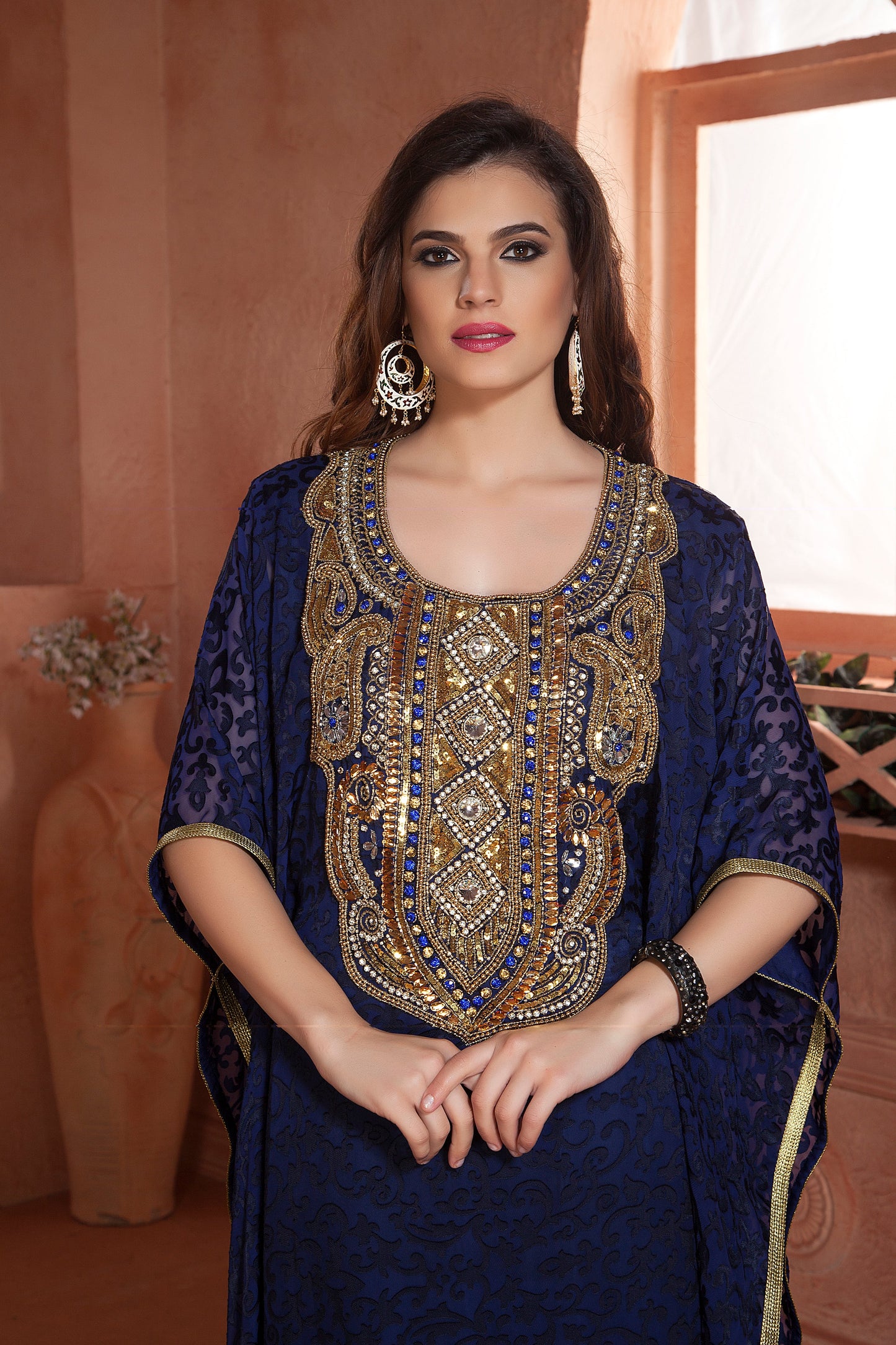 Dark Blue Modern Partywear Kaftan