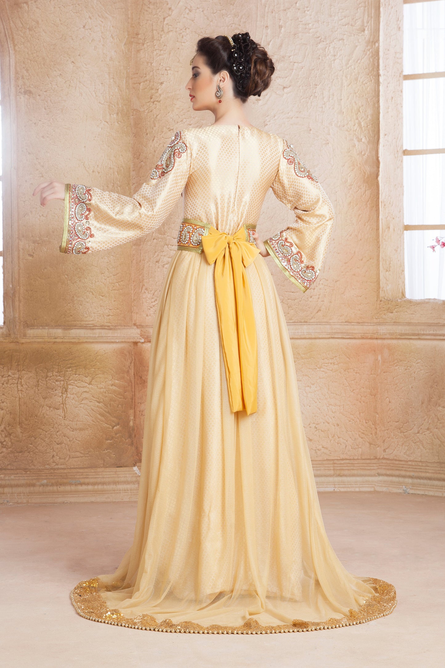 Gold color Designer Moroccan Party Wedding kaftan