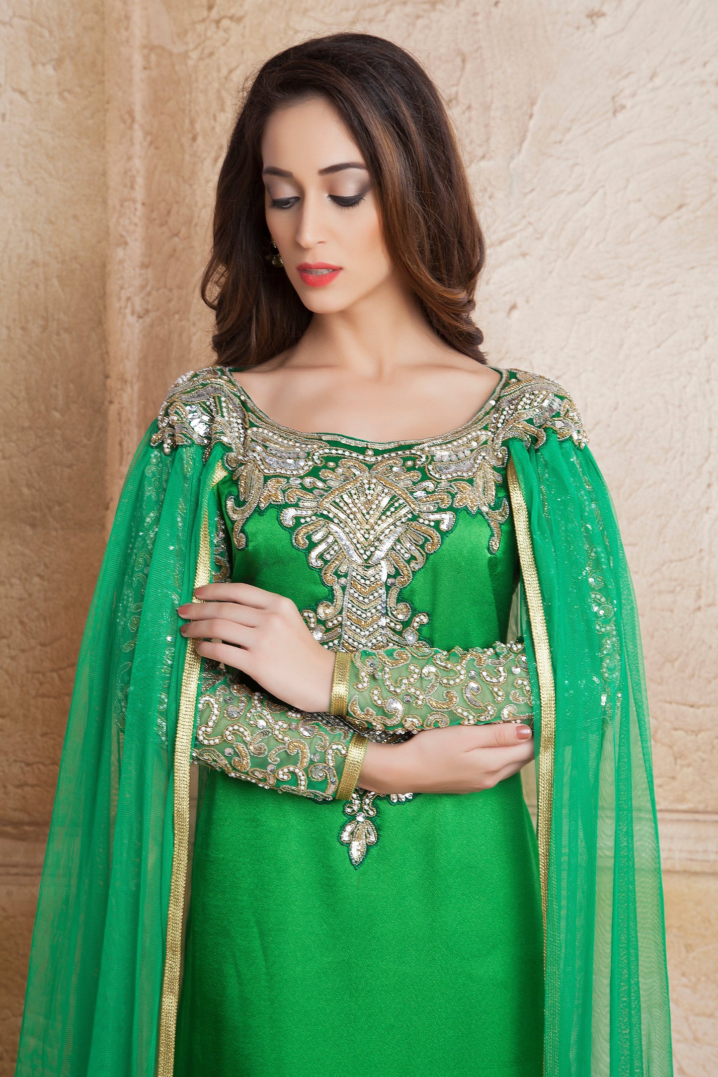 Green Color Designer Handmade Arabic Moroccan Kaftan