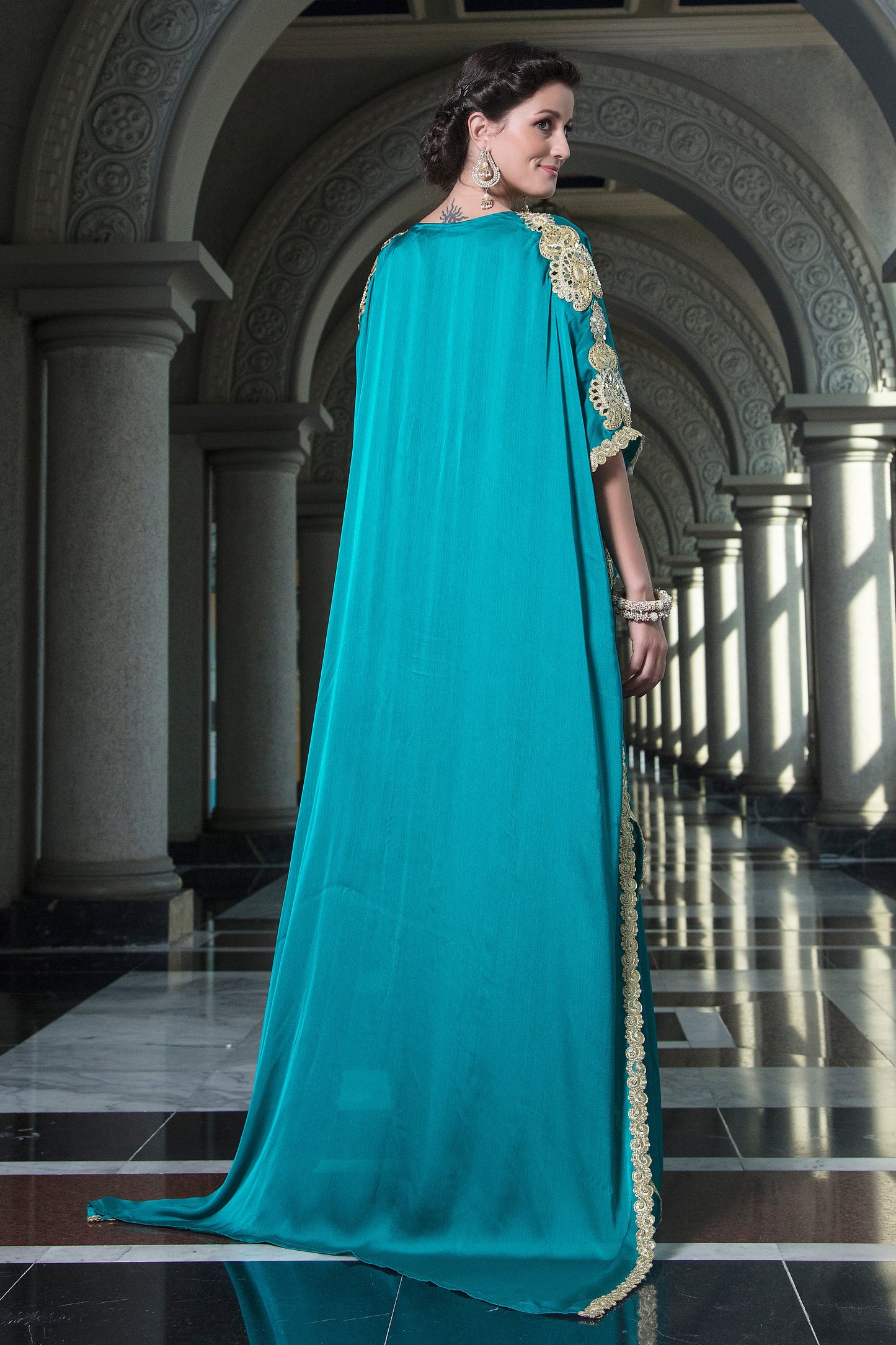 Sea Green Color Arabic Free Size Kaftan