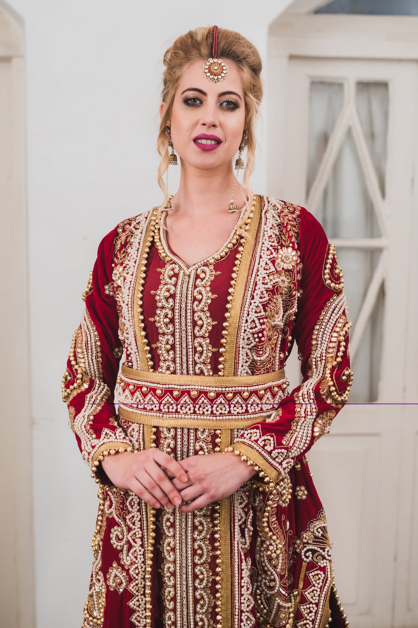 Maroon Wedding Designer Kaftan