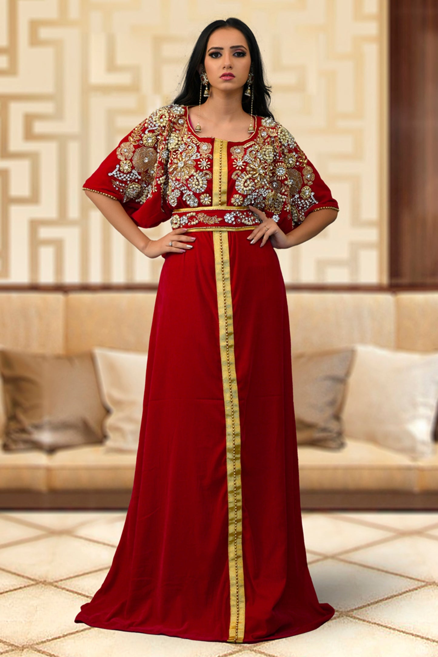 Maroon Color Maxi Abaya Kaftan