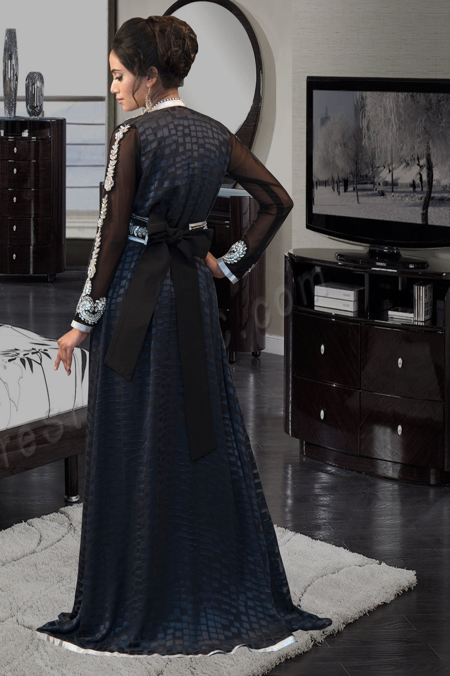Dark Gray and Black Designer Moroccon Kaftan