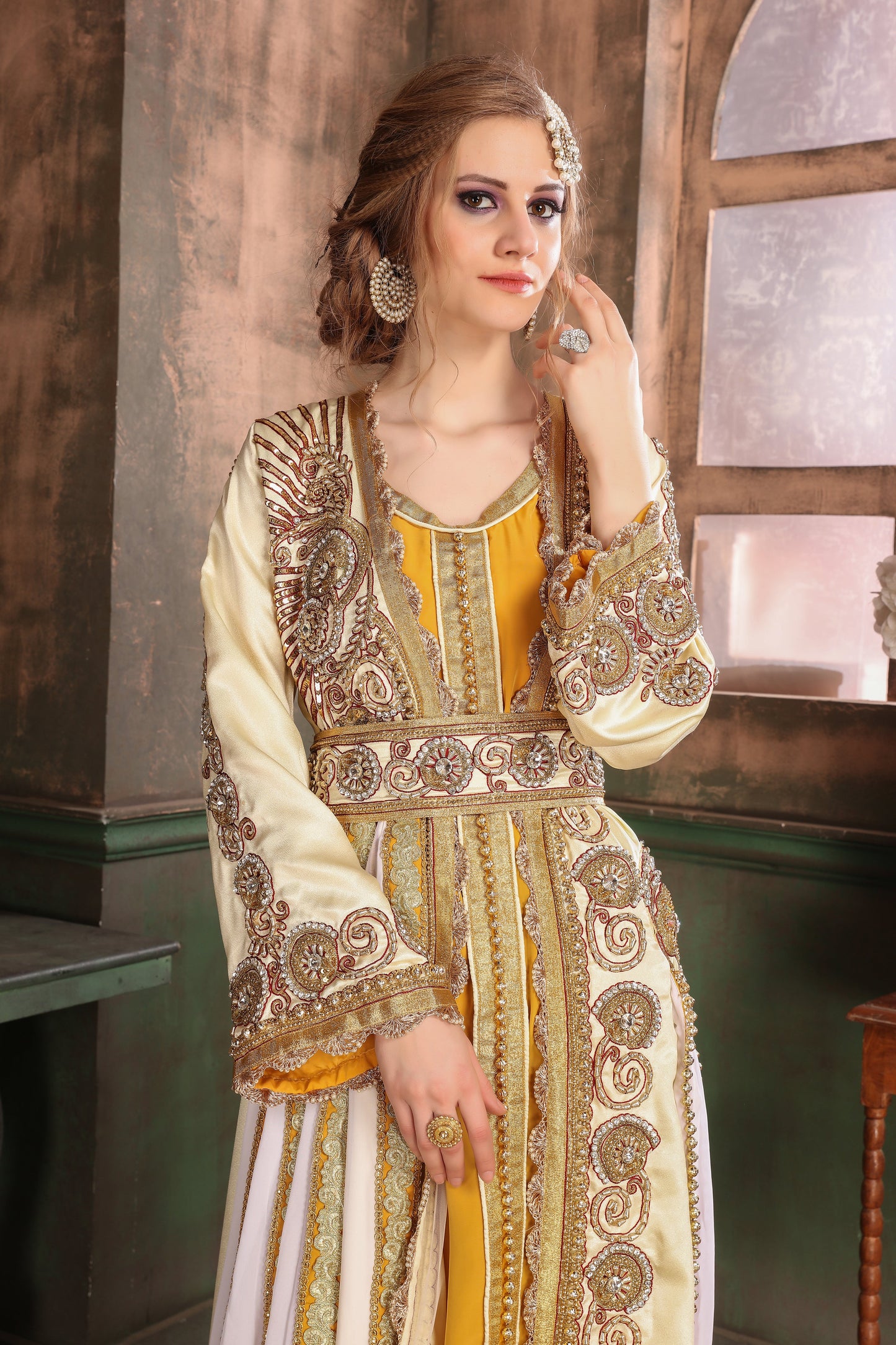 Yellow and White color African Kaftan