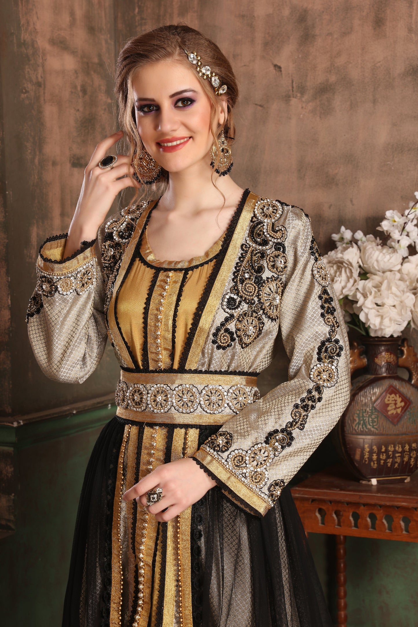 Gray and Black color Moroccan Kaftan