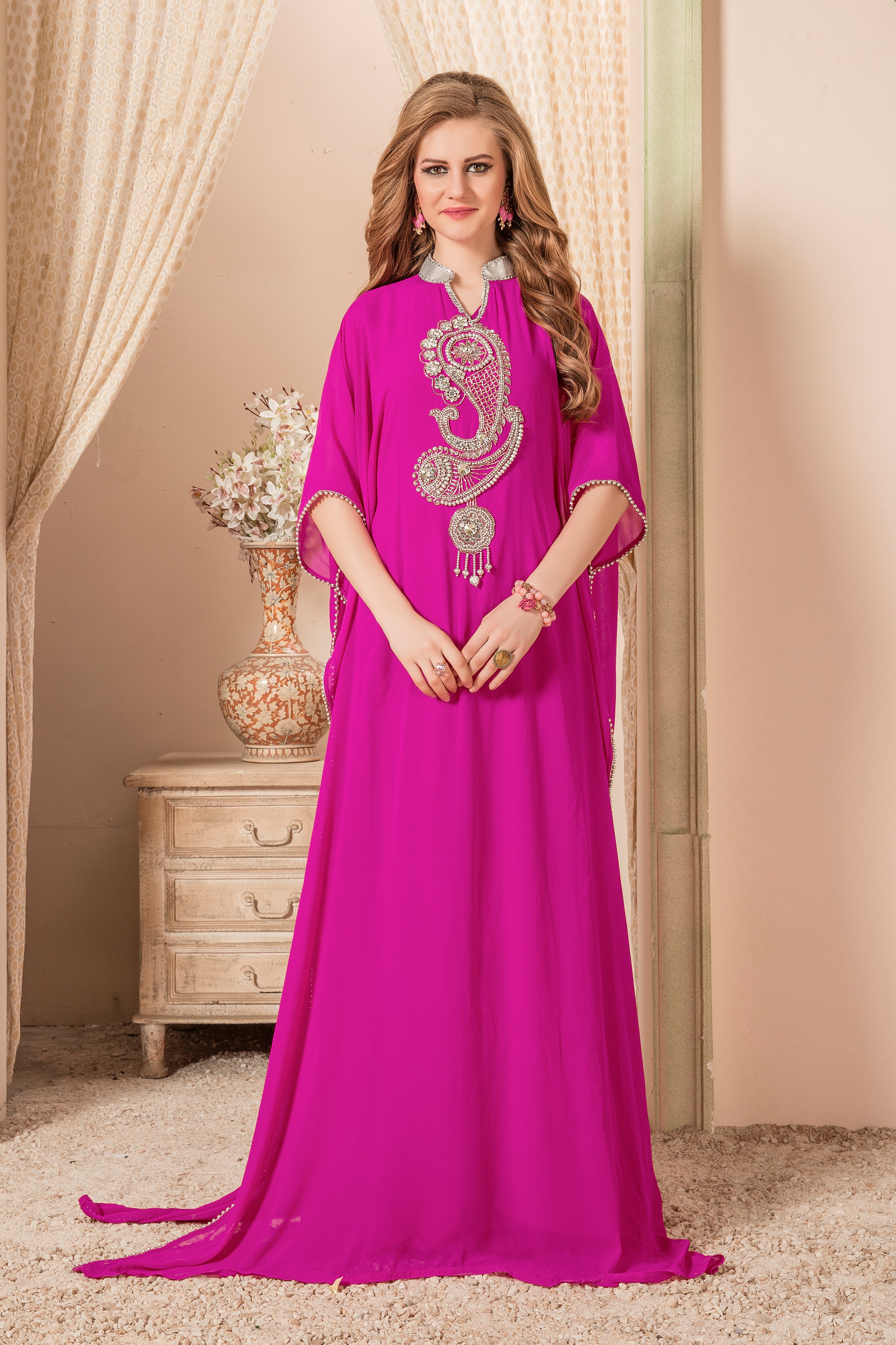 Pink Digital Print Kaftan Dress main image 1