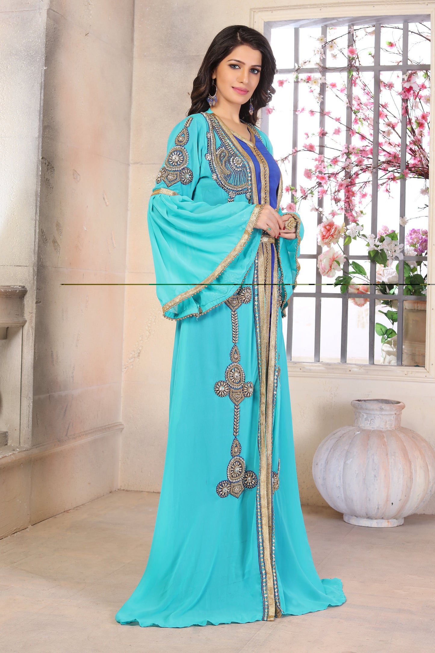 Firozi Color Moroccan Kaftan