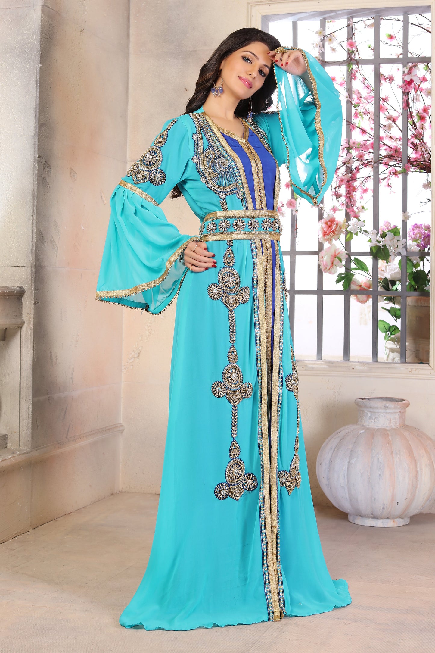 Firozi Color Moroccan Kaftan