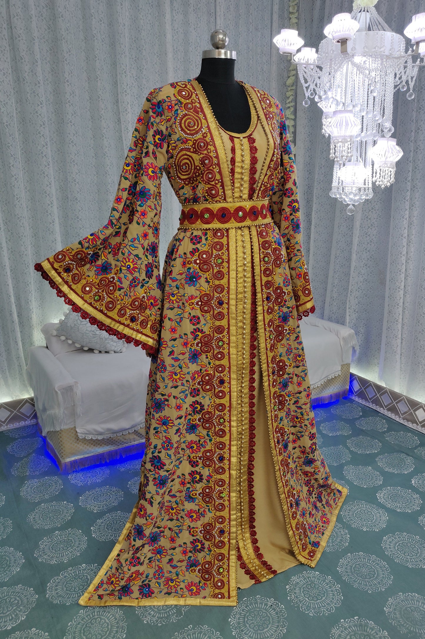 Beige Color Party Wear Moroccan Kaftan