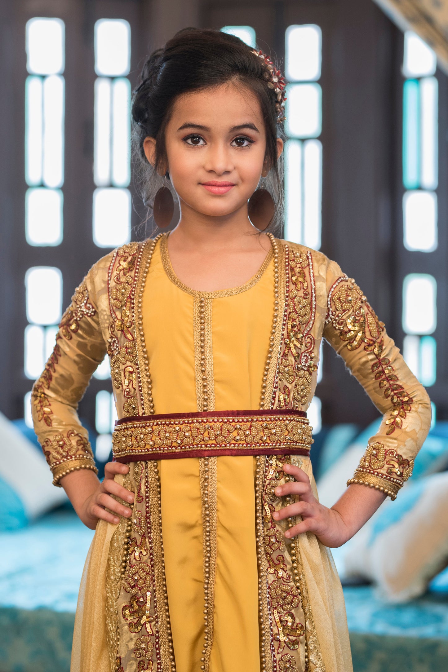 Beige Desinger Kids Kaftan Dress