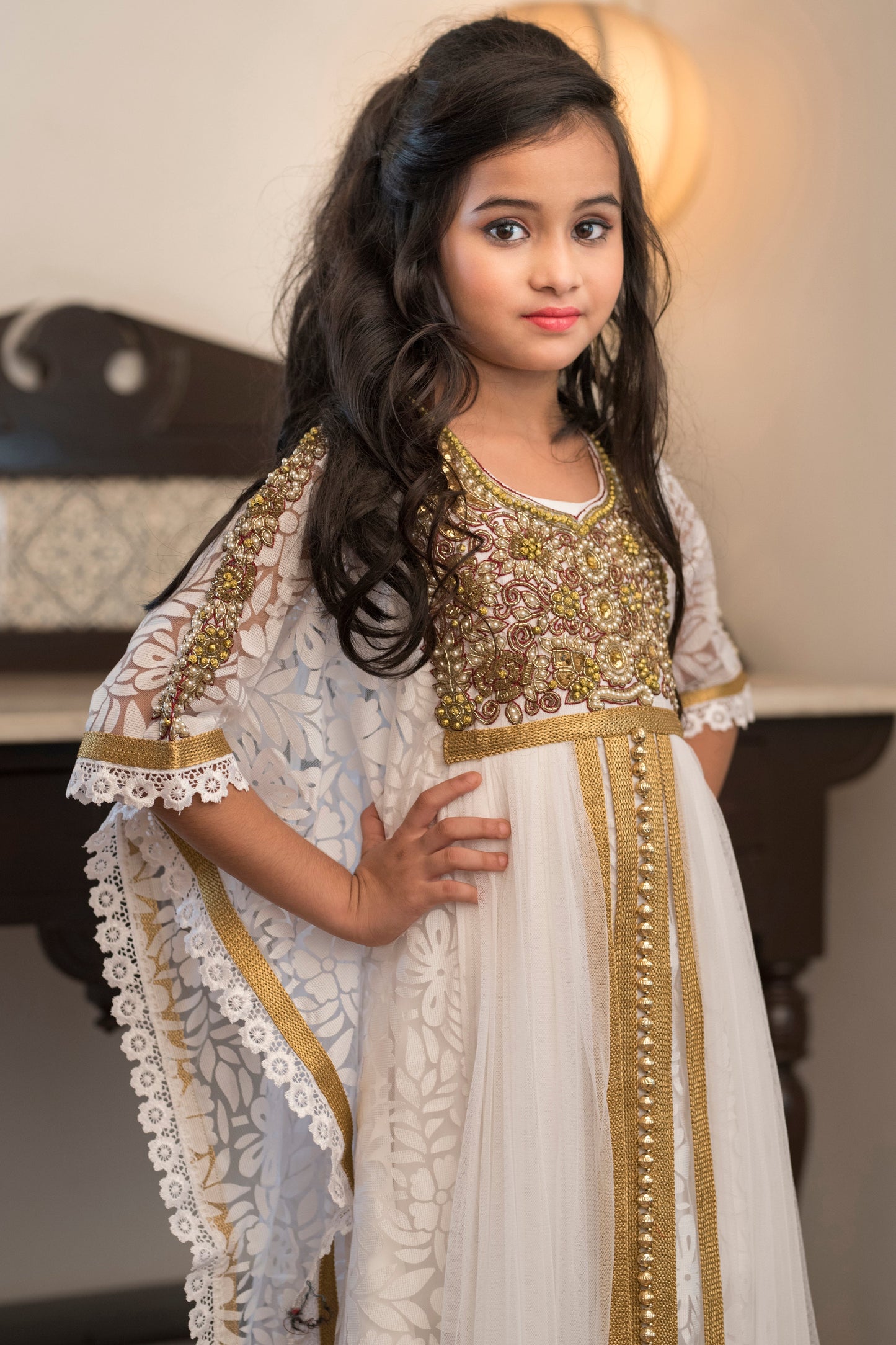 White Color Partywear Kids Kaftan