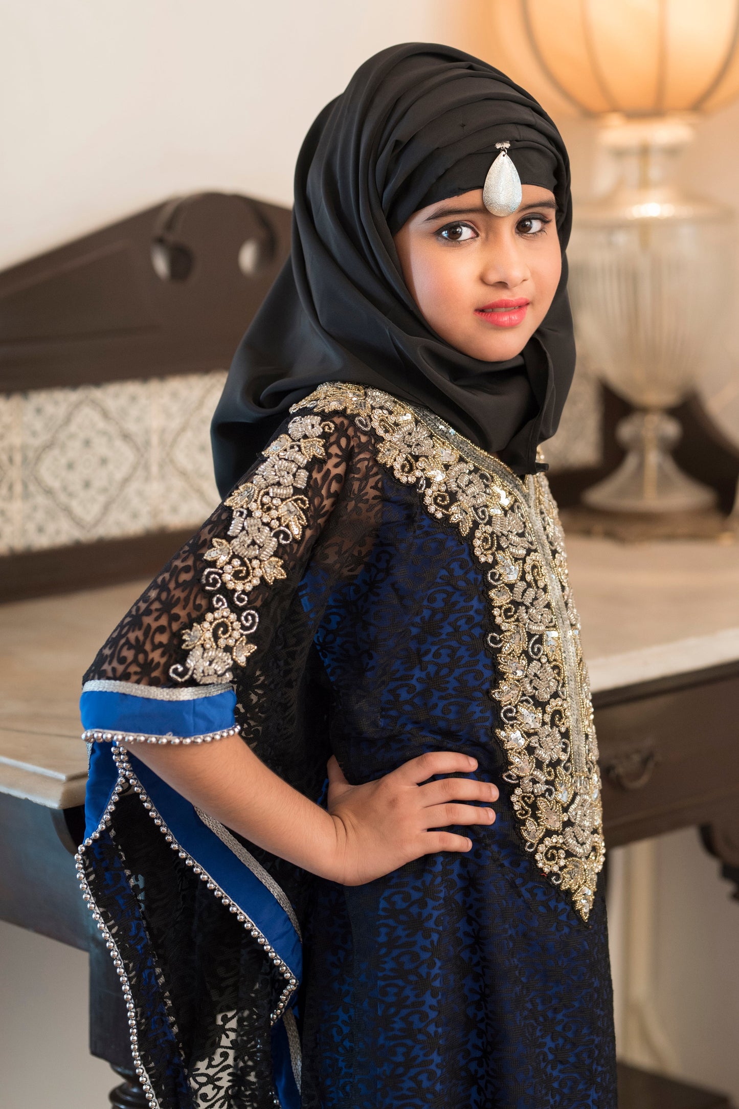 Kids Black and Blue Color Kaftan