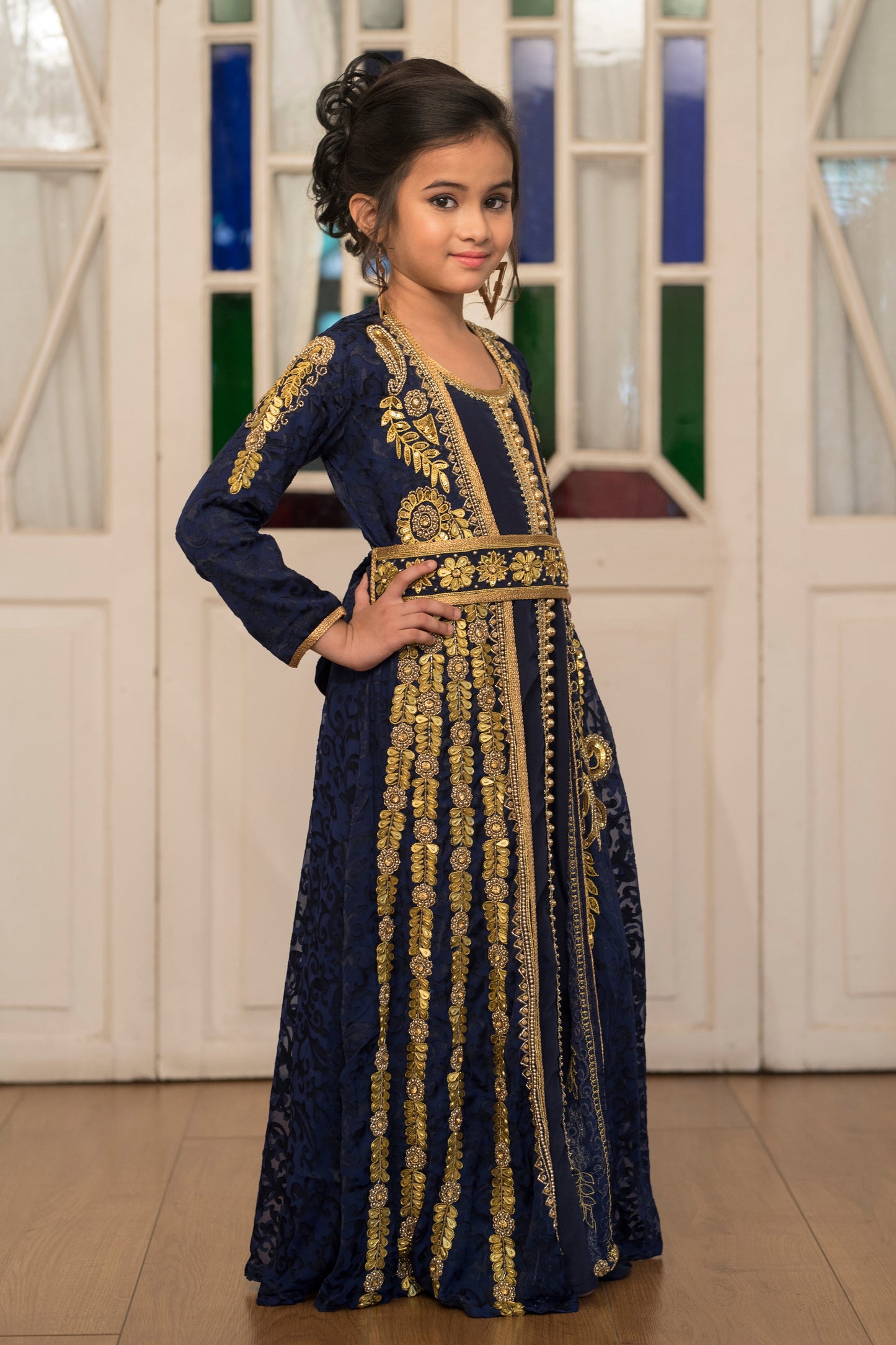 Blue Party Wear Full Sleeve Hand Made Kaftan