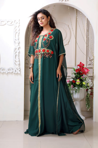 Dark Green Georgette Takchita kaftan