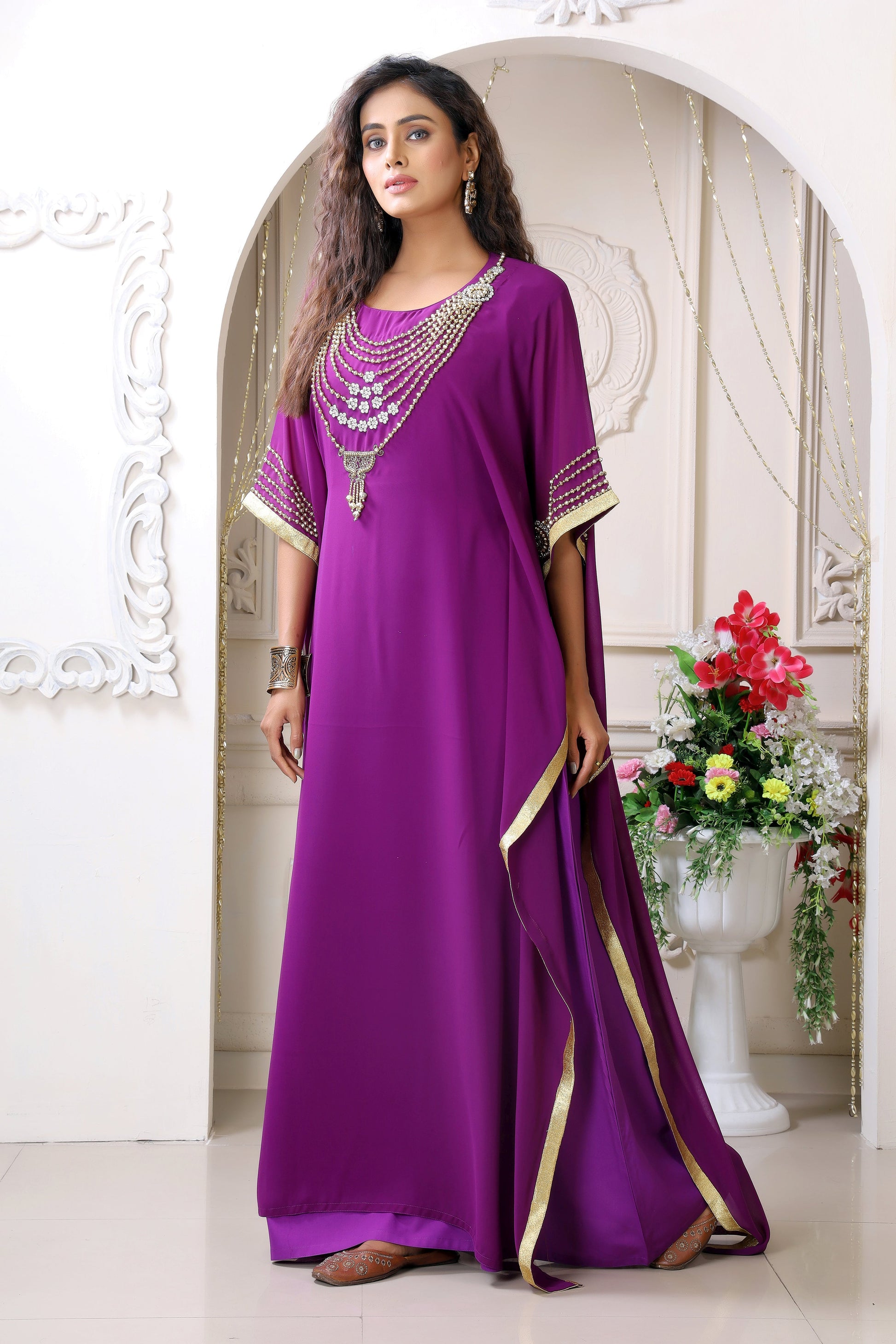 Purple Hand Work Islamic Kaftan
