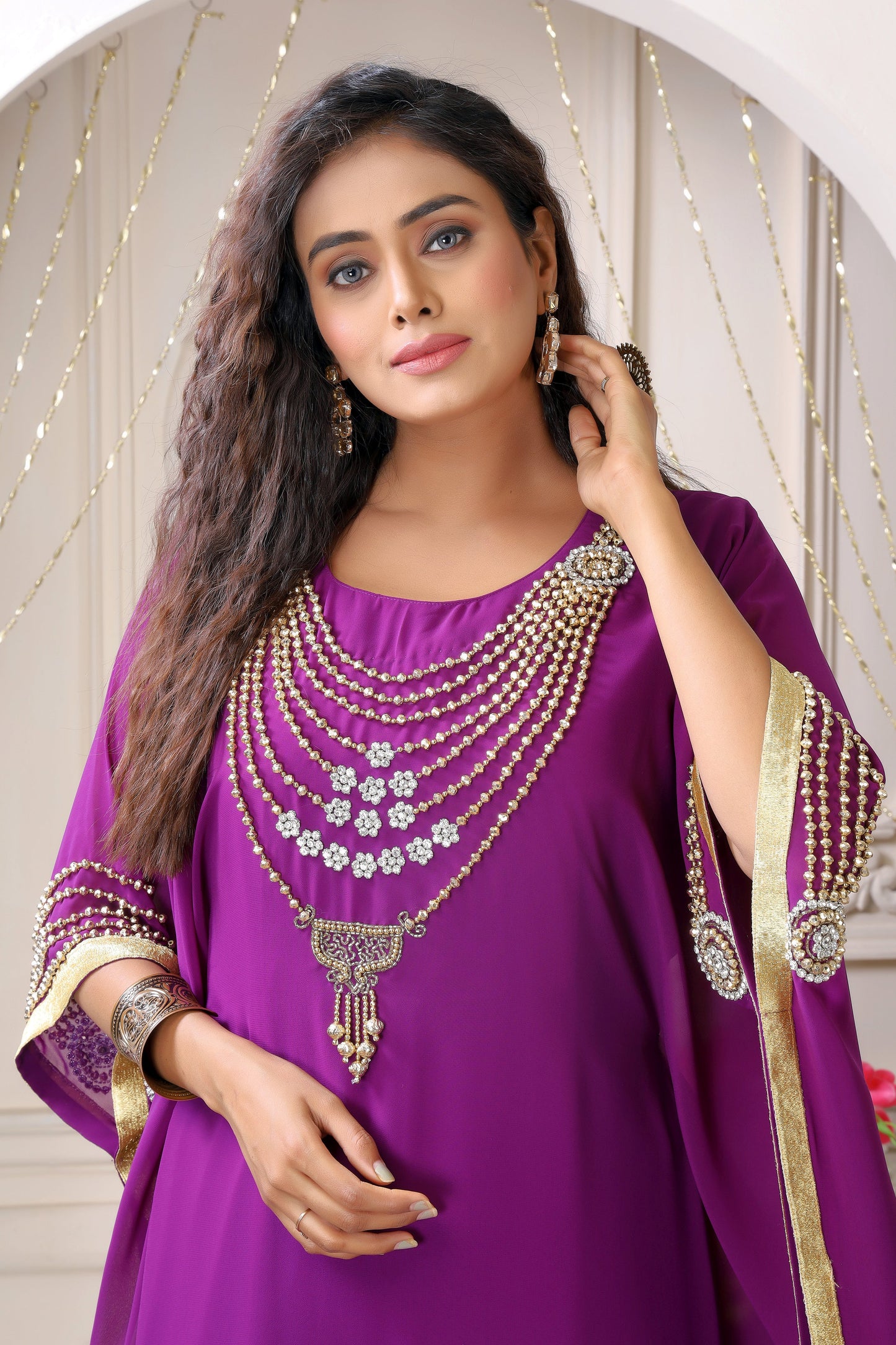 Purple Hand Work Israeli Kaftan