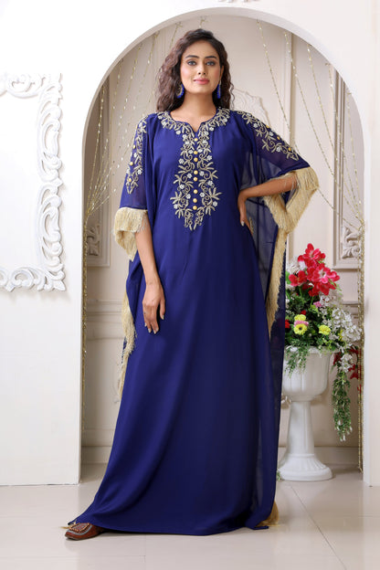 Dark Blue Embroidered Partywear Kaftan