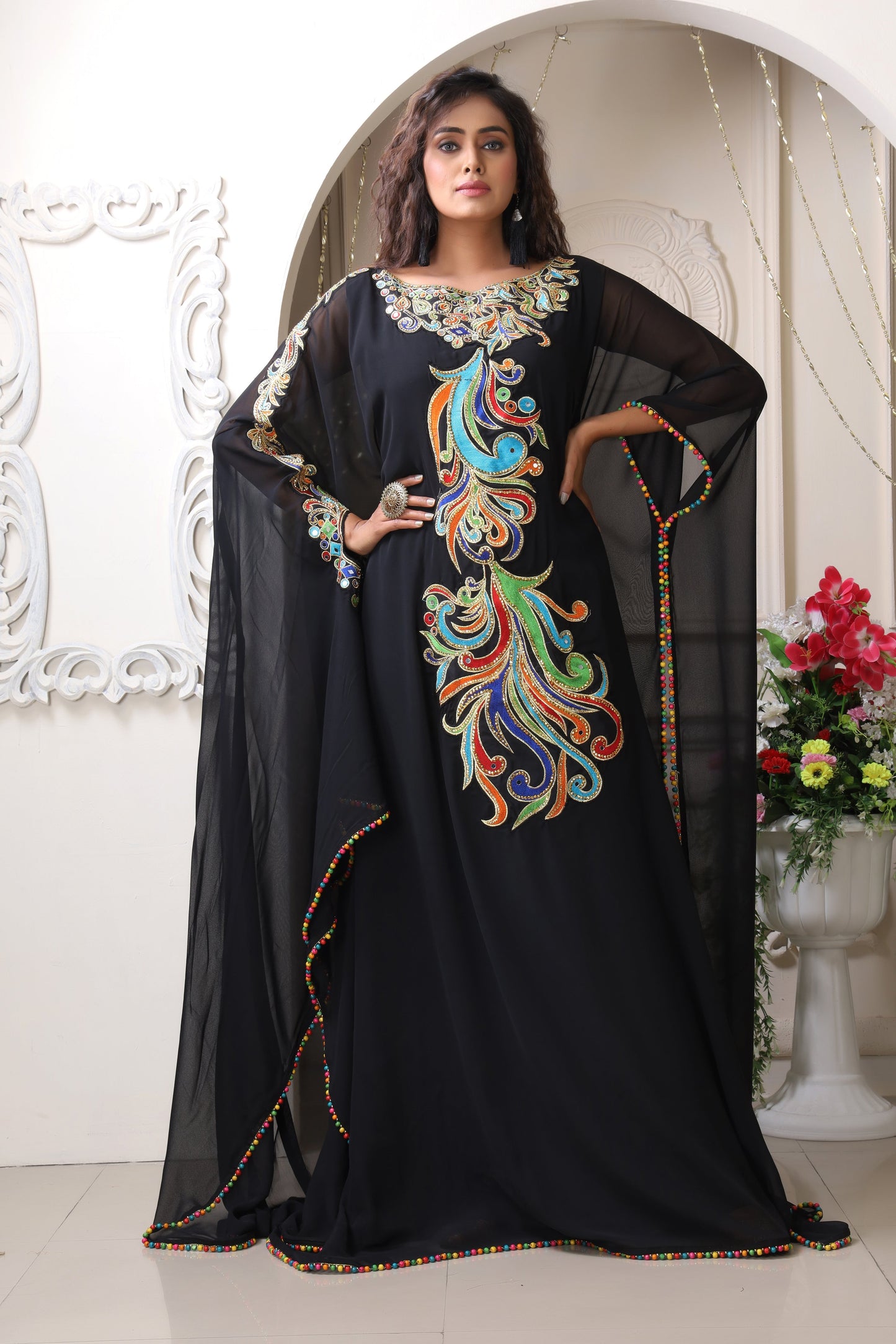 Black Embroidery Caftan