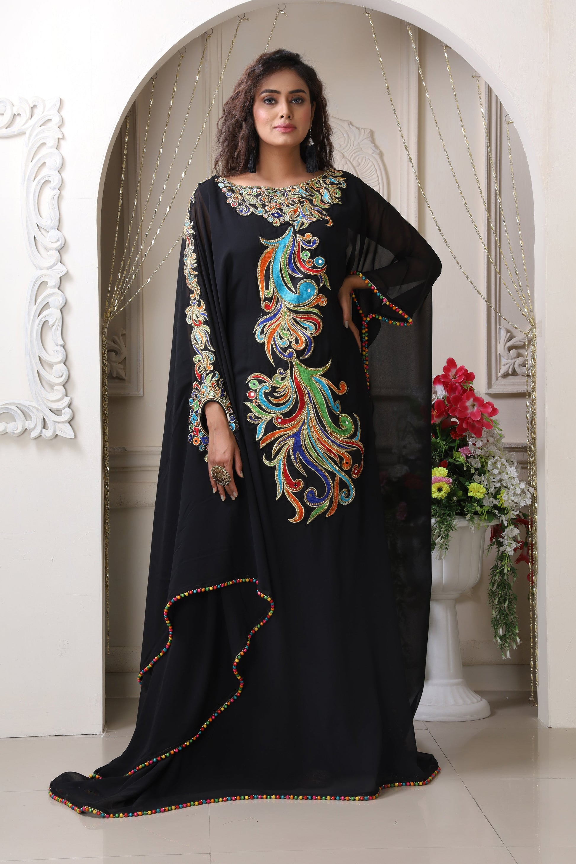 black kaftan party dress Chic Kaftan in Black : Pleat Dressing Gown One Size Fit All Dress Gift Party