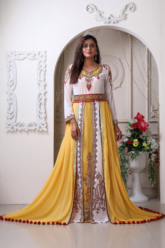 White and Gold Contemporary Unique Kaftan