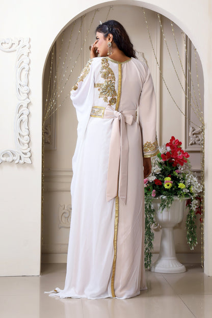 White and Gold Kaftan For Women