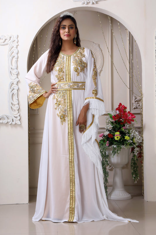 White and Gold Designer Stylish Kaftan