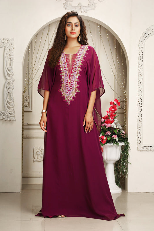 Violet Designer Embroidery Kaftan