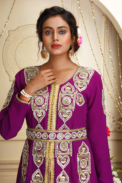 Purple Arabic Maxi Hand Beaded Kaftan