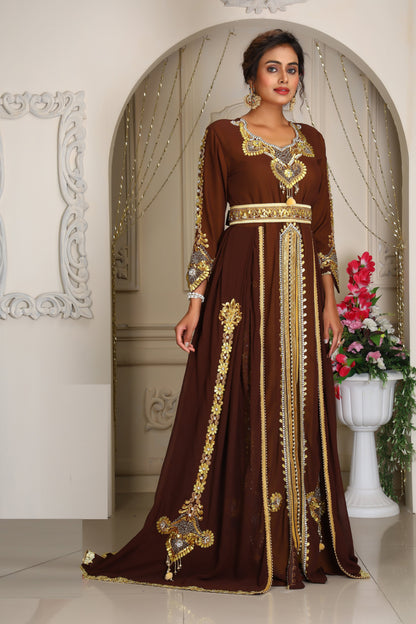 Brown and Gold Arabic Maxi Kaftan