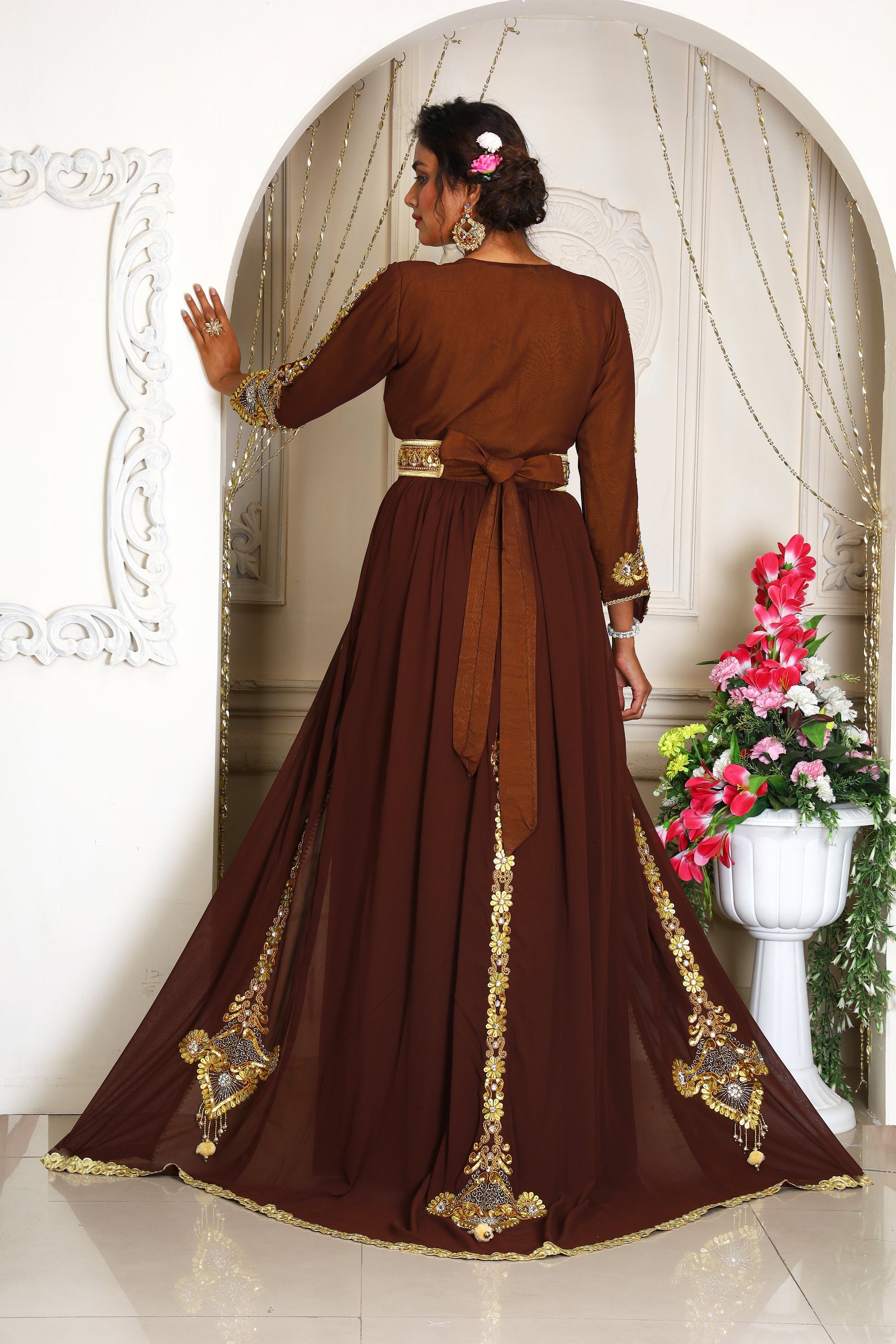 Brown and Gold African Wedding Takchita Kaftan