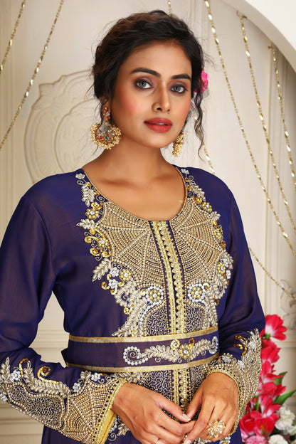Dark Blue and Gold Arabic Maxi Dress 