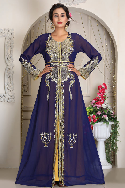 Dark Blue and Gold Wedding Moroccan Caftan 