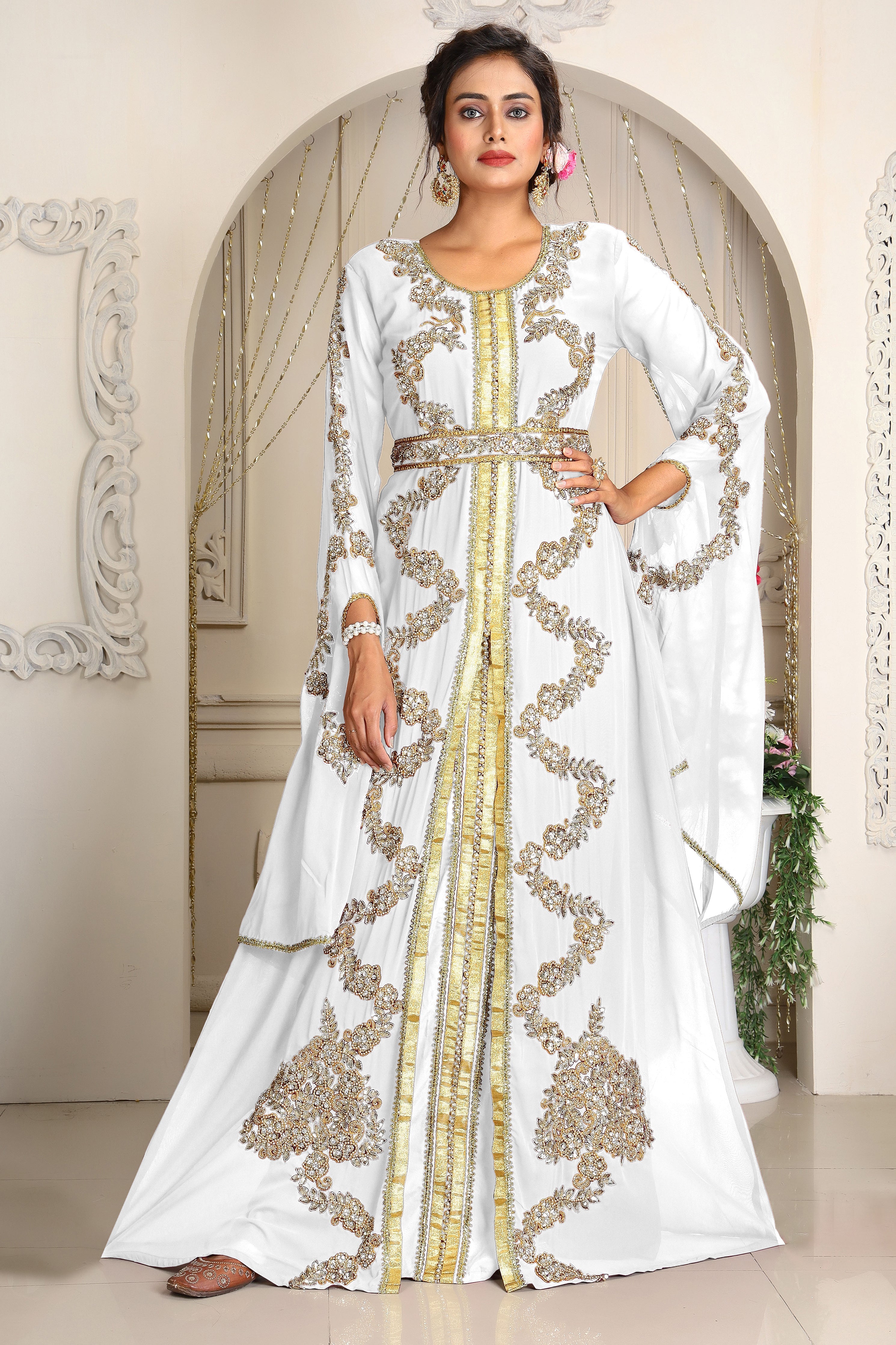 Israeli Bath Robe White Designer Islamic Wedding Moroccan Caftan Arabic Maxi Hand Beaded ...