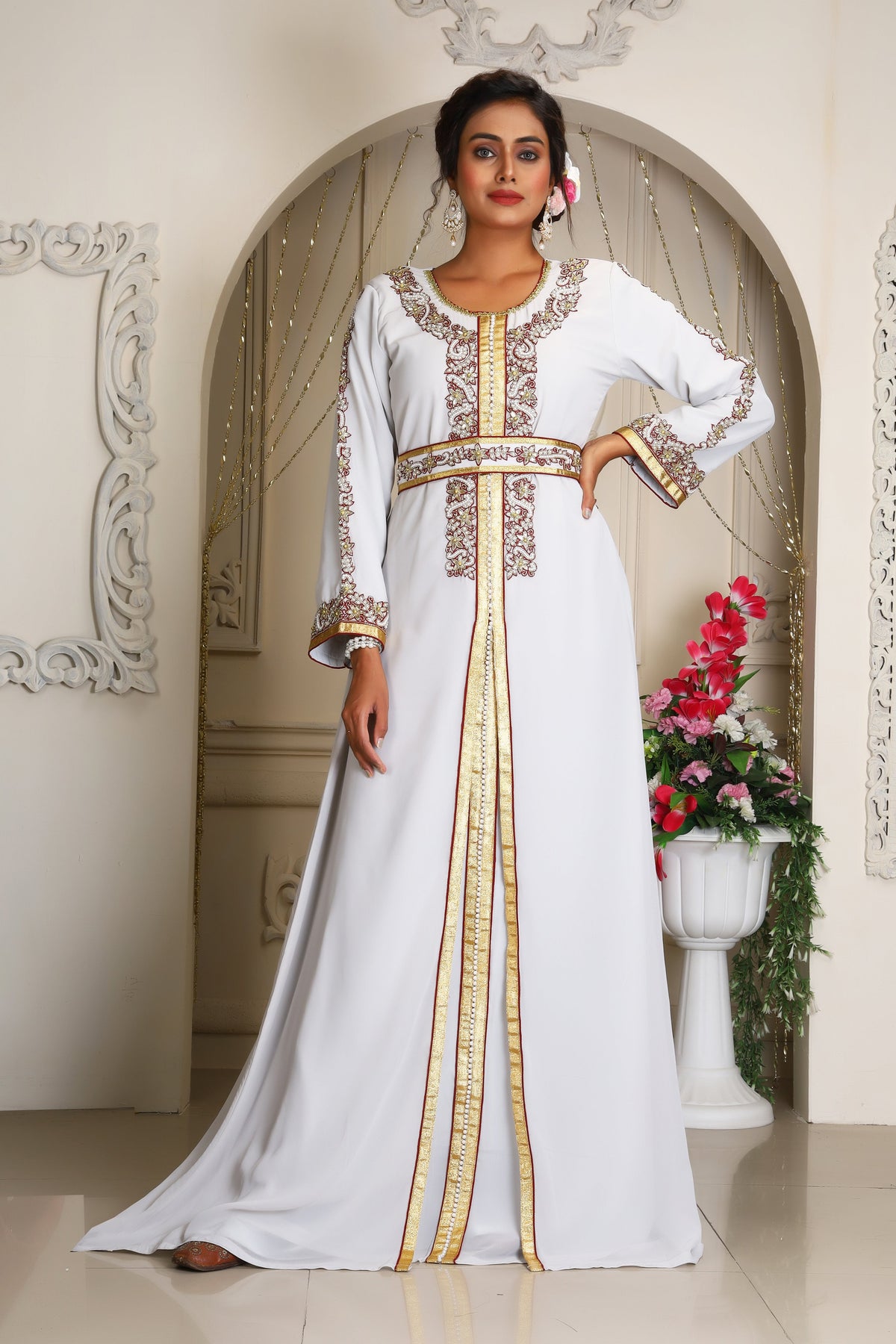Light Grey Designer Islamic Wedding Moroccan Caftan Arabic Maxi Hand