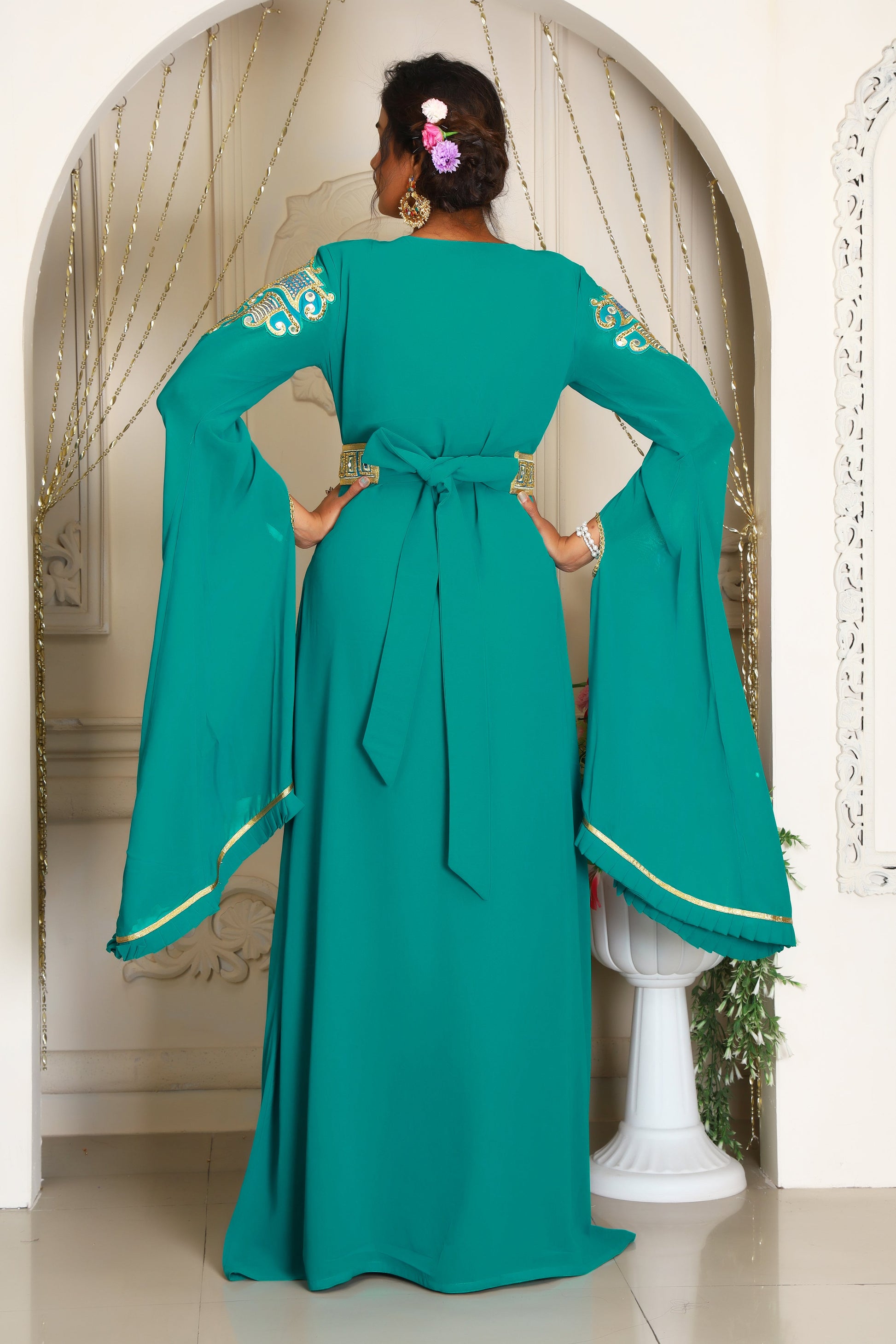 Sea Green Takchita Embroidery Kaftan