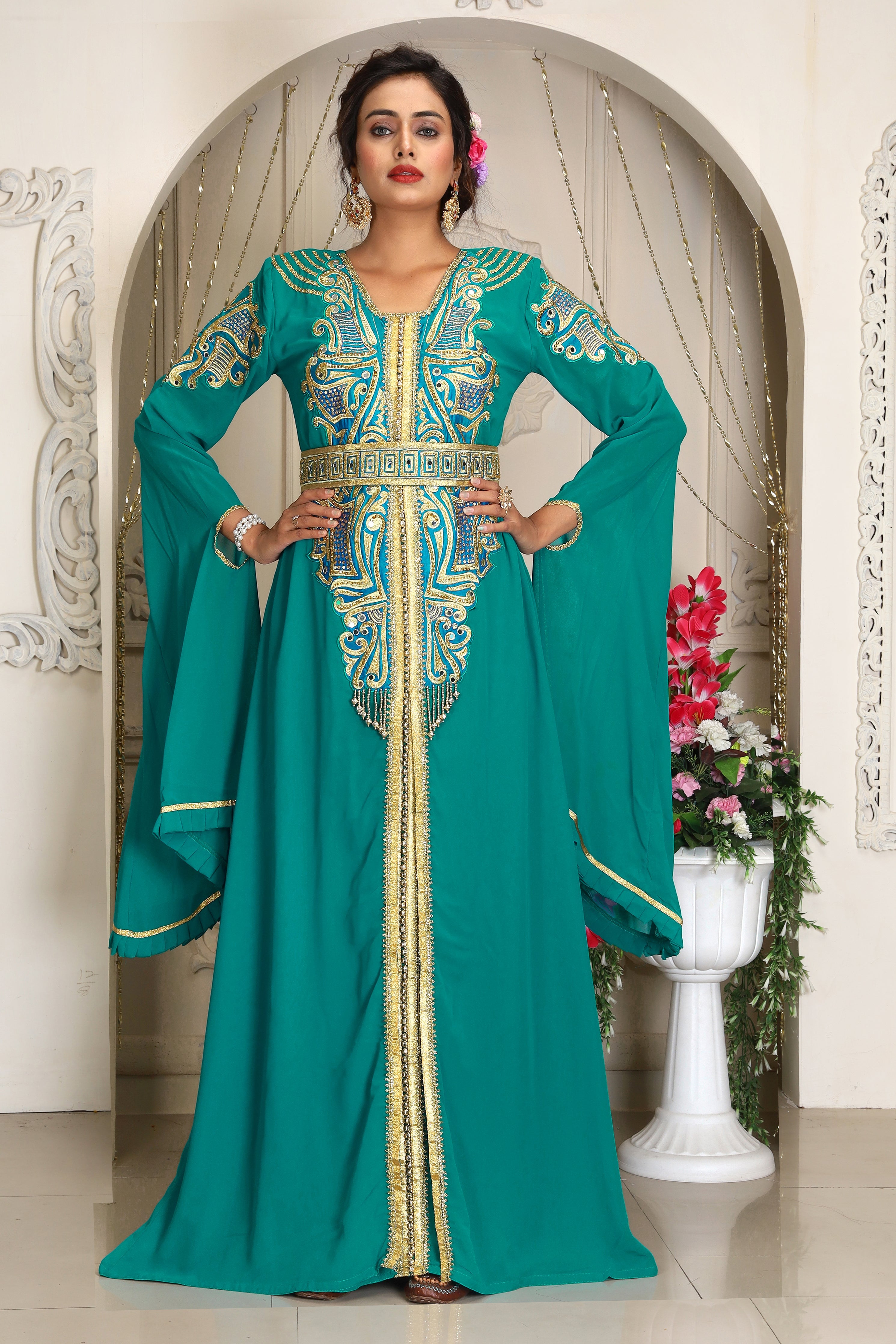 Sea Green Morocco Takchita Designer Clothes For Women Arabic Moroccan